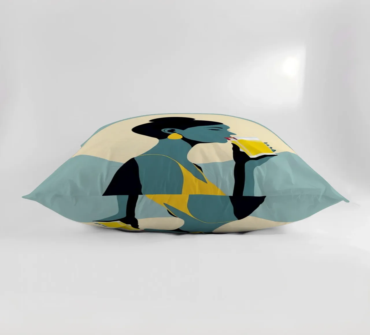 Sunlit Sip - Donna minimalista retro con limonata cuscino da Maison Solis