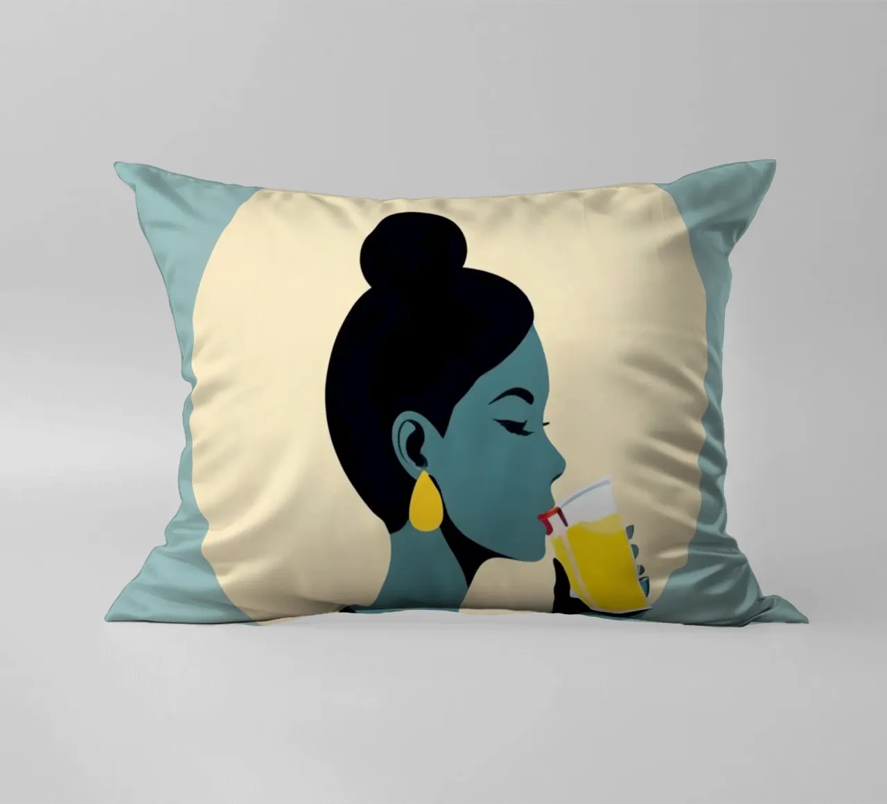 Sunlit Sip - Donna minimalista retro con limonata cuscino da Maison Solis