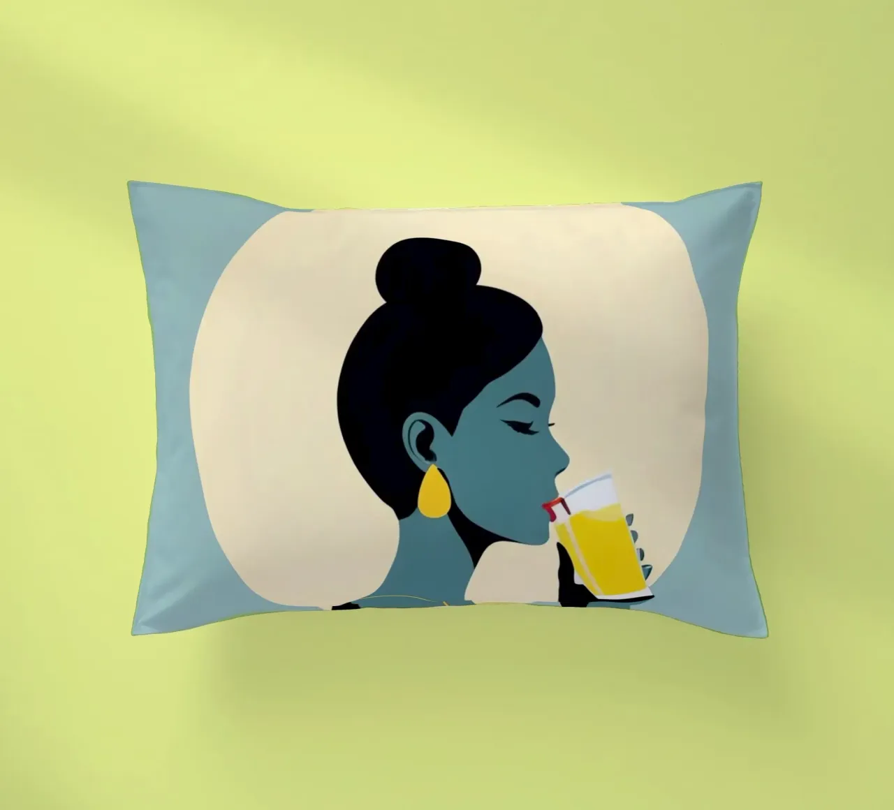 Sunlit Sip - Donna minimalista retro con limonata cuscino da Maison Solis