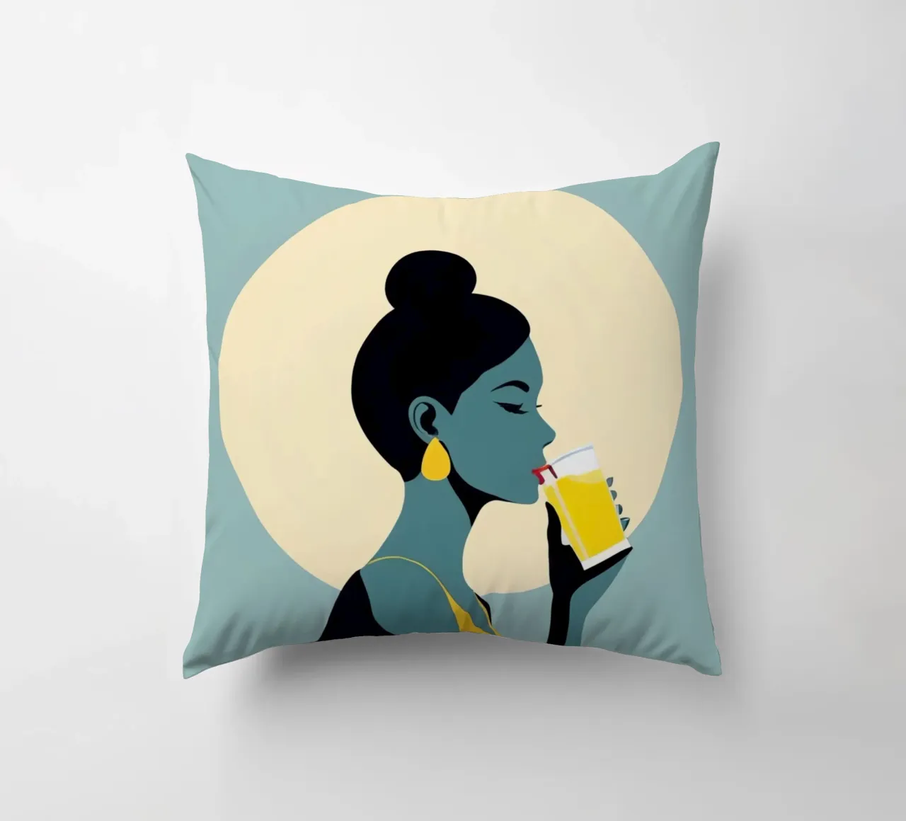 Sunlit Sip - Donna minimalista retro con limonata cuscino da Maison Solis