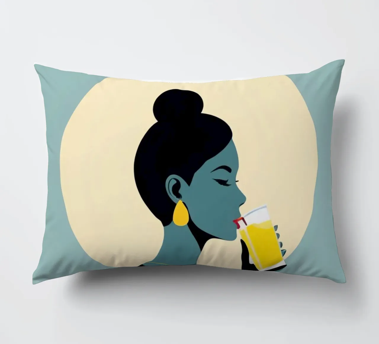 Sunlit Sip - Donna minimalista retro con limonata cuscino da Maison Solis