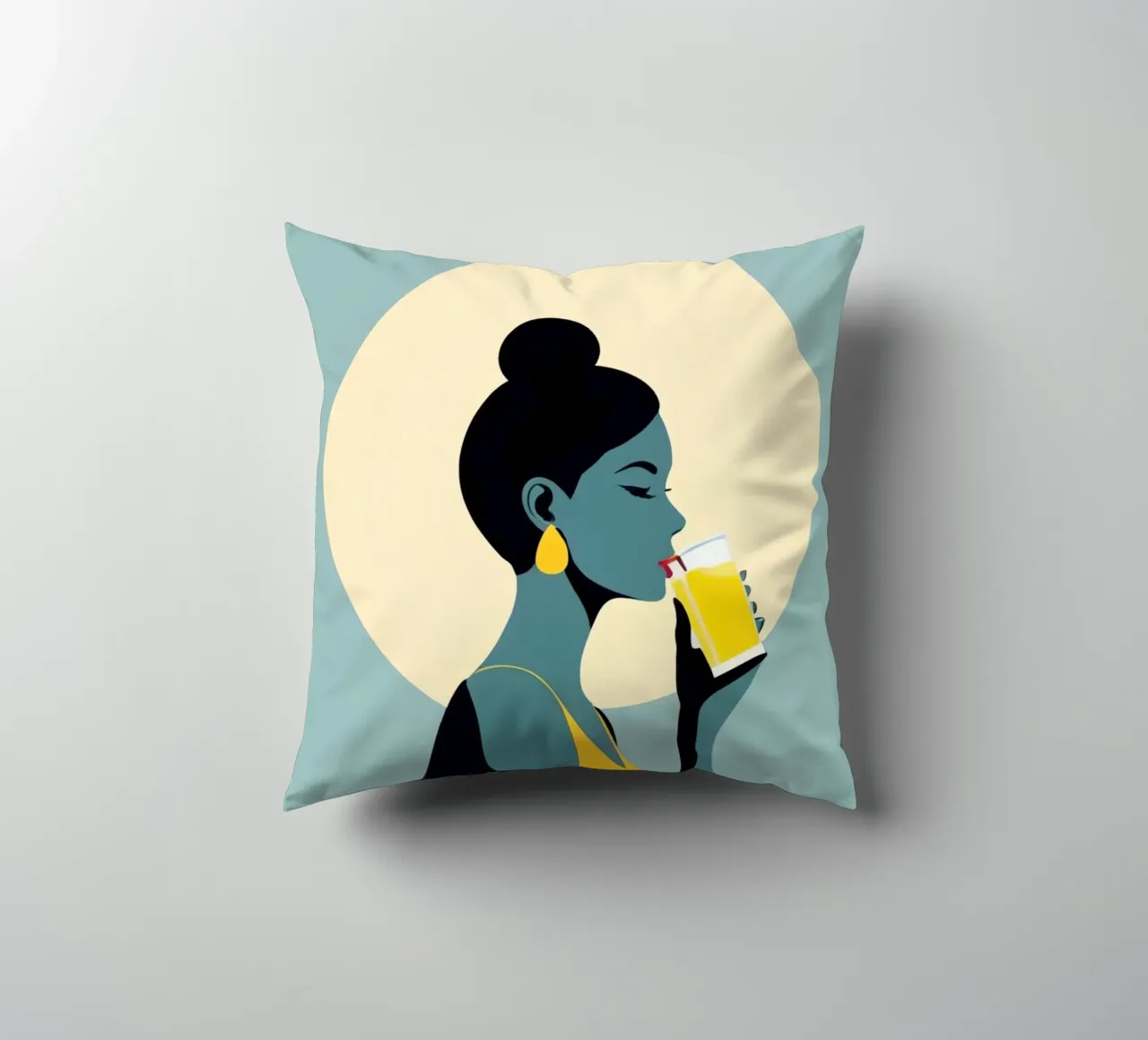 Sunlit Sip - Donna minimalista retro con limonata cuscino da Maison Solis