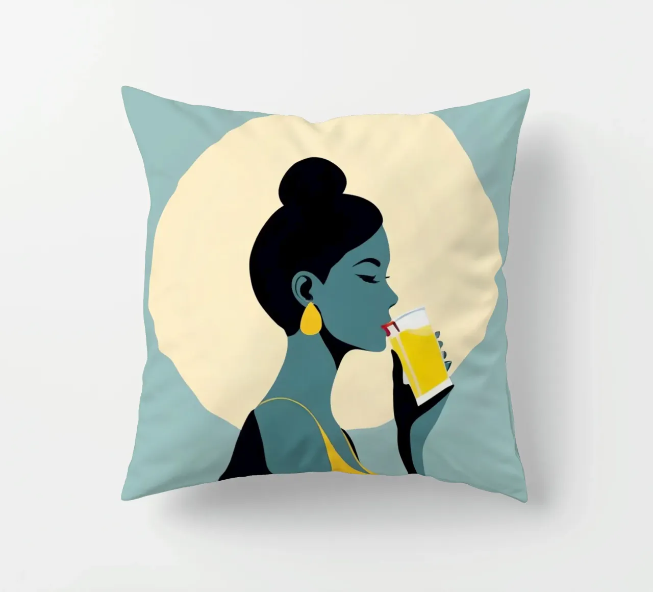 Sunlit Sip - Donna minimalista retro con limonata cuscino da Maison Solis