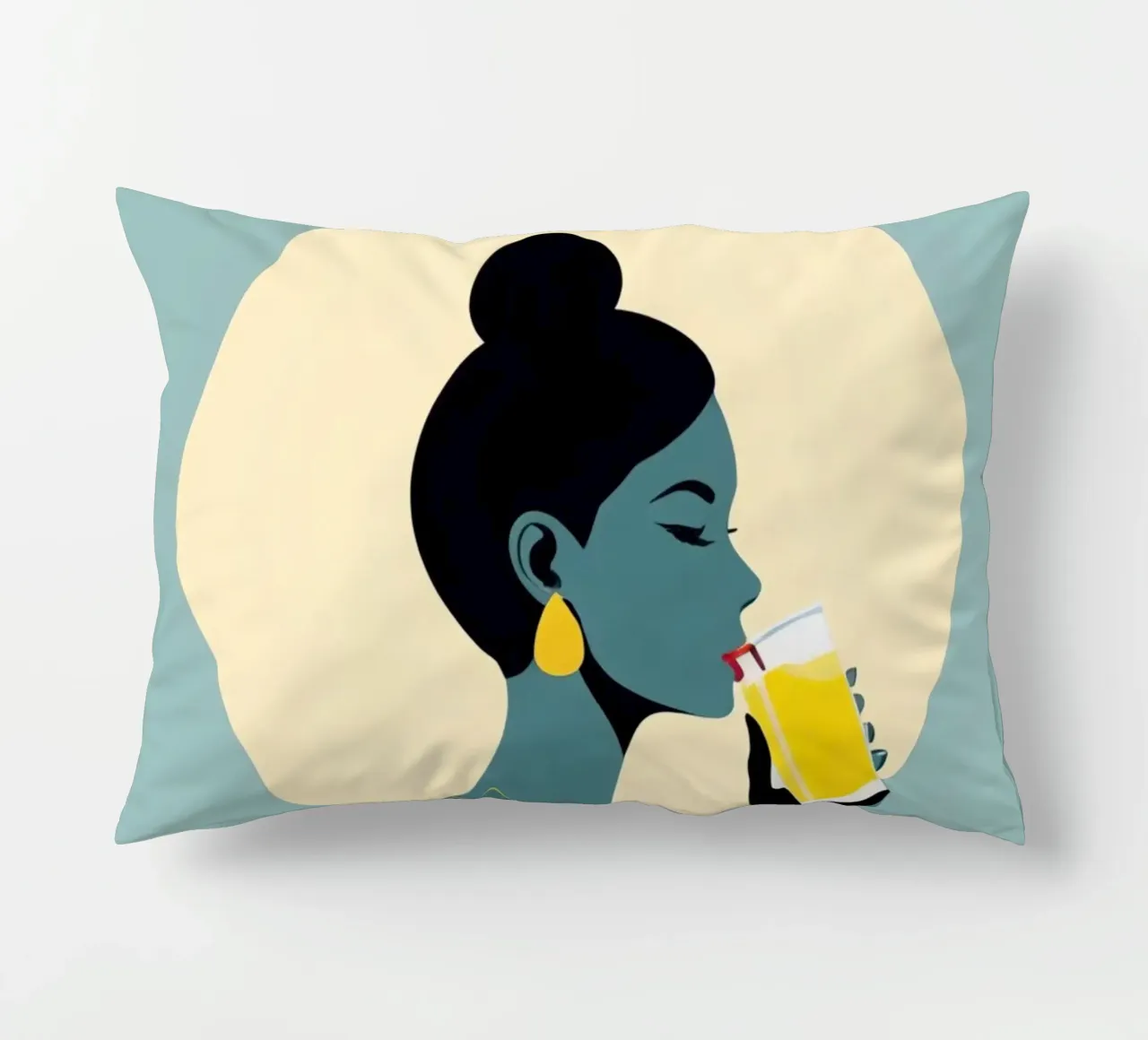 Sunlit Sip - Donna minimalista retro con limonata cuscino da Maison Solis