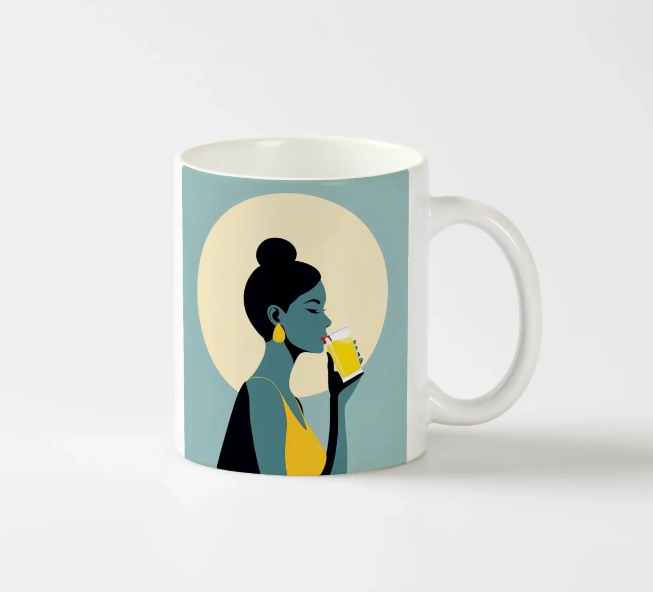 Sunlit Sip - Donna minimalista retro con limonata tazza in ceramica da Maison Solis