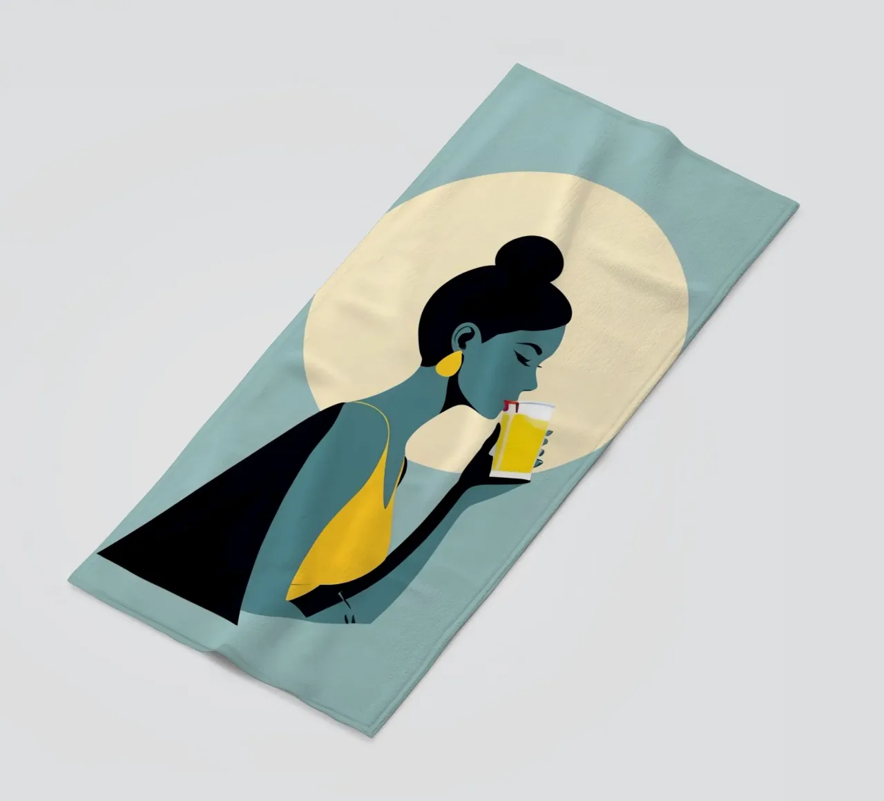 Sunlit Sip - Donna minimalista retro con limonata telo mare da Maison Solis