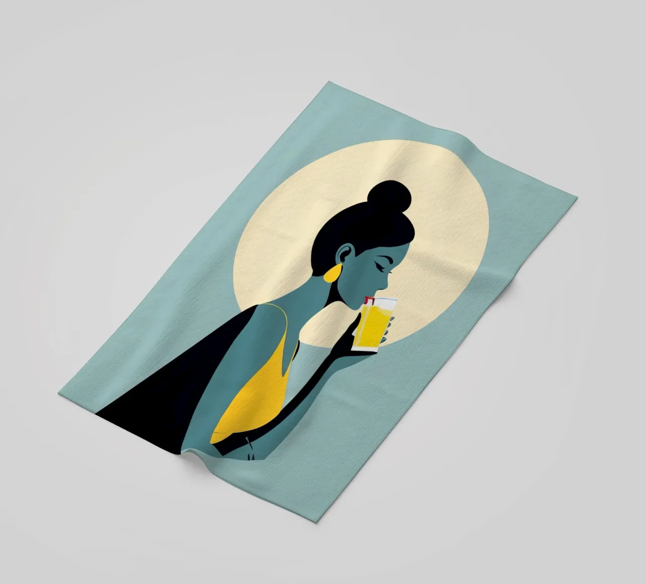 Sunlit Sip - Donna minimalista retro con limonata telo mare da Maison Solis