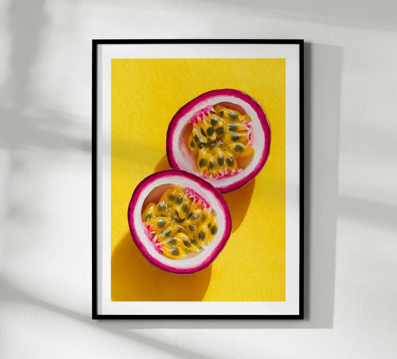 Passion Fruit Halves on Sunshine Yellow poster by Spice & Spoon Studio