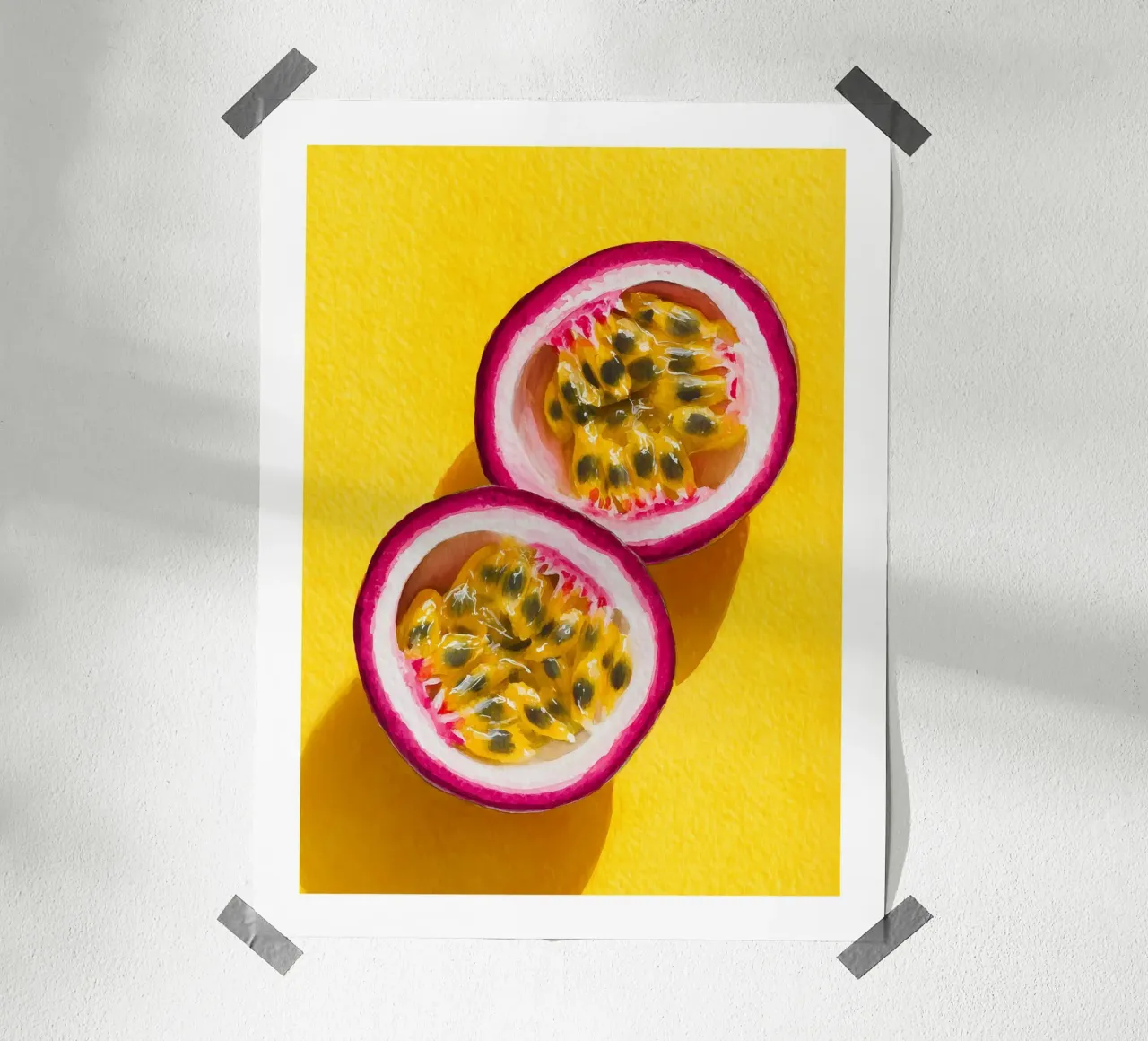 Passion Fruit Halves on Sunshine Yellow poster by Spice & Spoon Studio