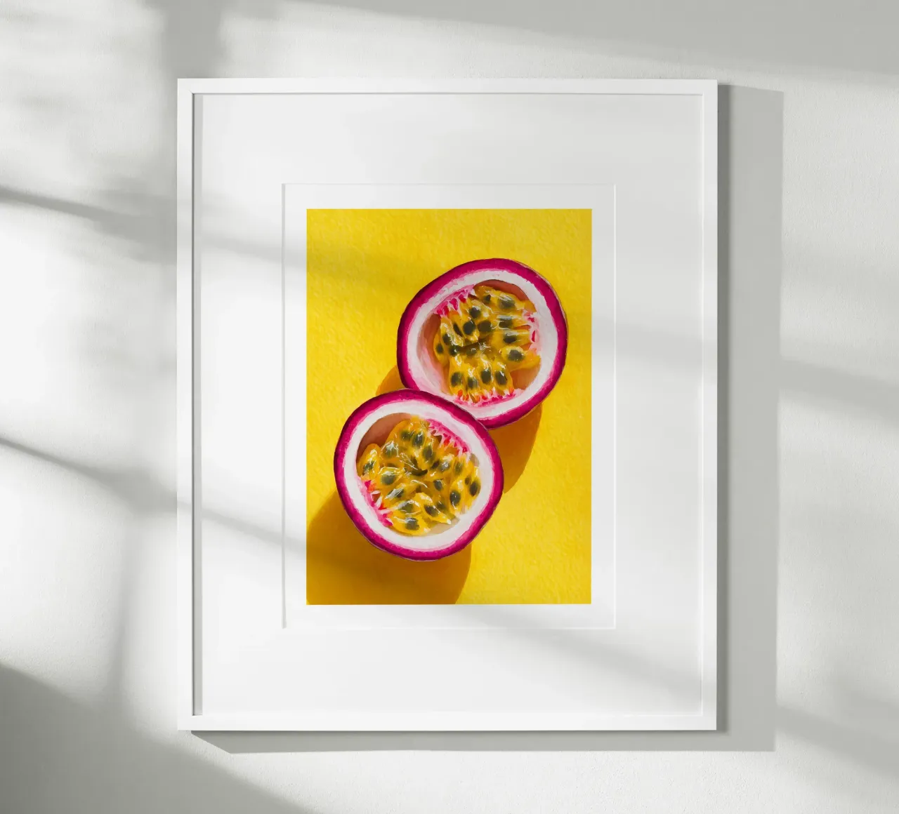 Passion Fruit Halves on Sunshine Yellow poster by Spice & Spoon Studio