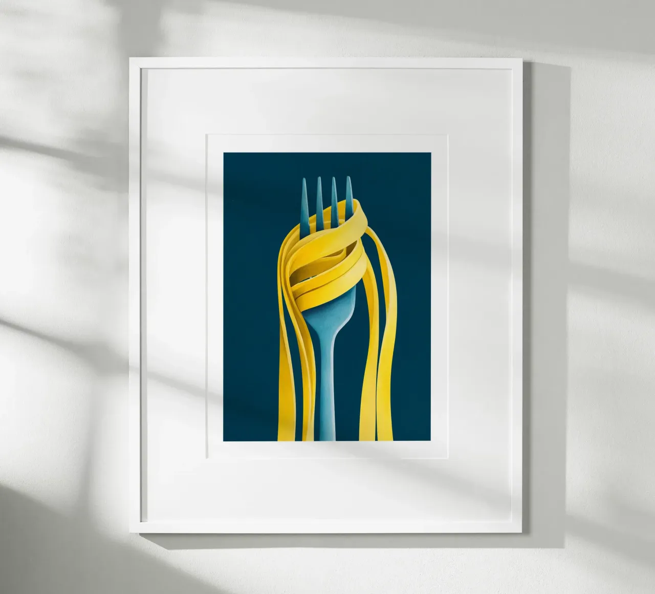 Yellow Pasta on Blue Fork poster by Spice & Spoon Studio