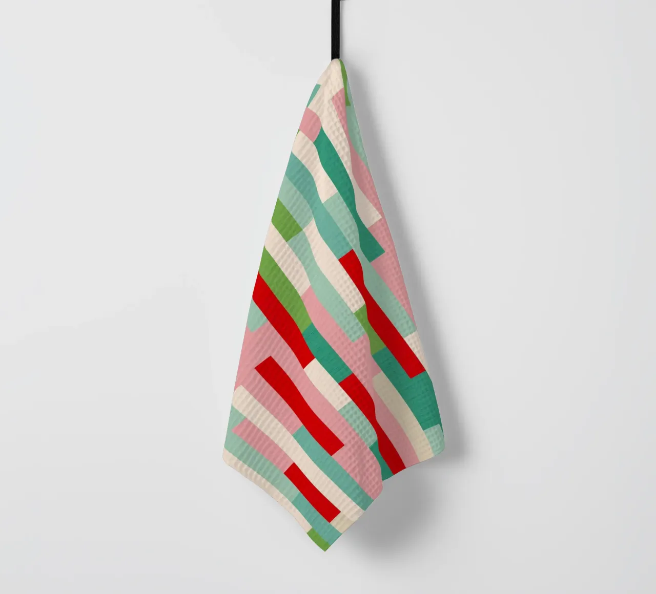 Motif de rayures de Noël Mid-Mod - Rouge, vert et sarcelle festifs torchon de Dominique Vari Christmas