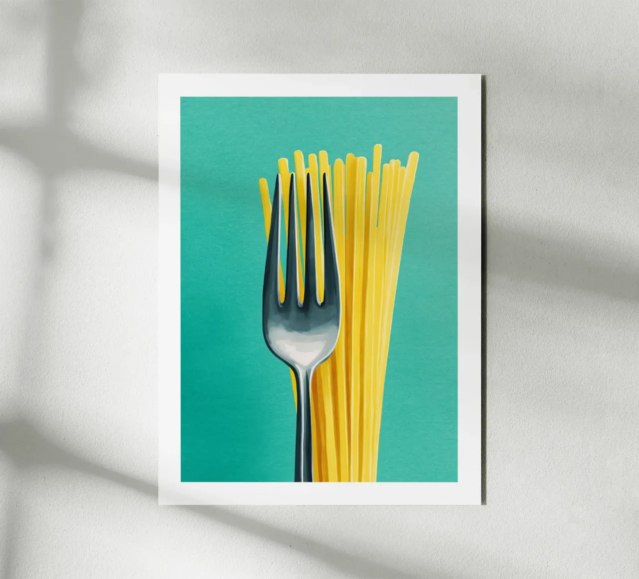 Spaghetti and Fork Pop Minimalist alluminio dibond da Spice & Spoon Studio