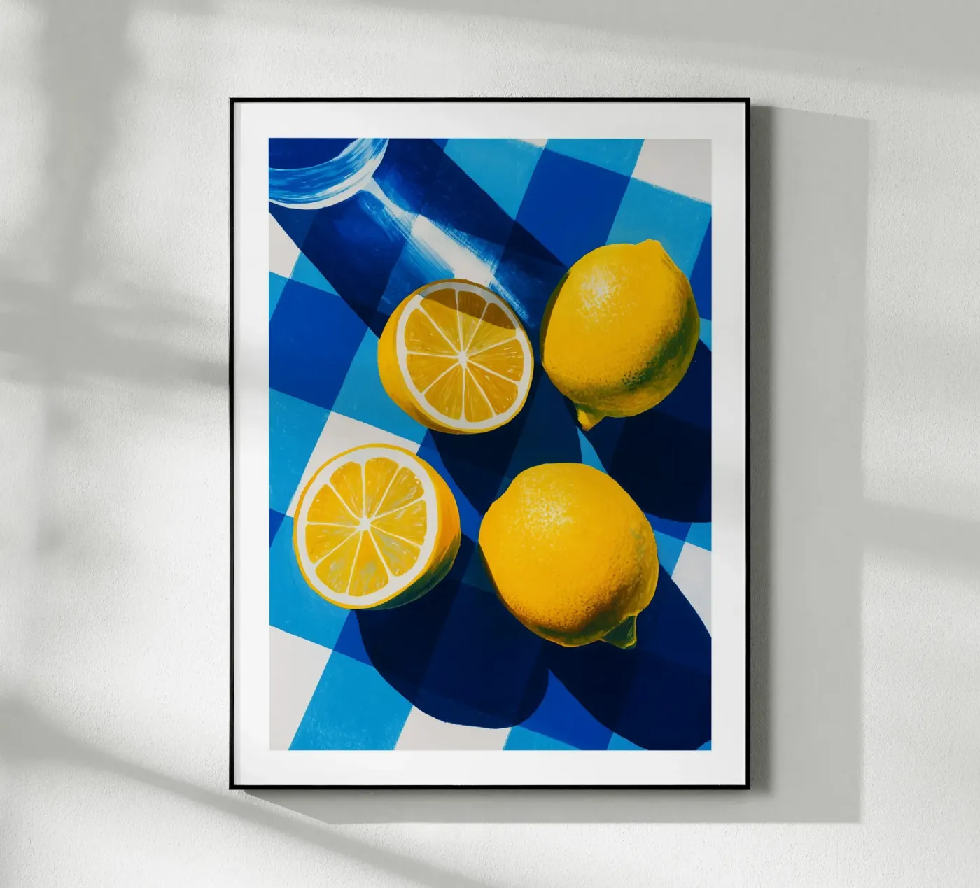 Sunny Lemons on Blue Gingham acrylic glass by Spice & Spoon Studio