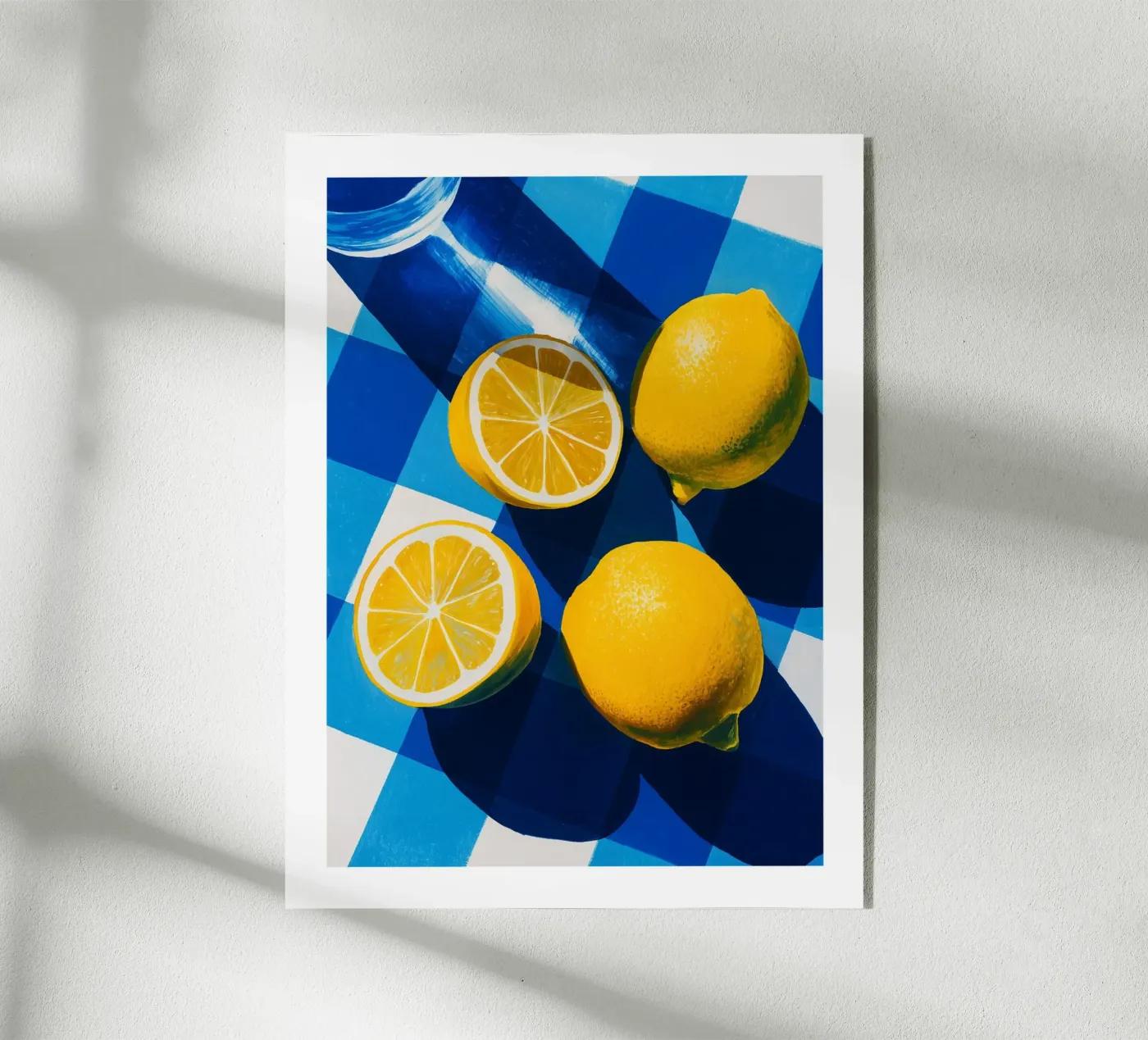 Sunny Lemons on Blue Gingham acrylic glass by Spice & Spoon Studio