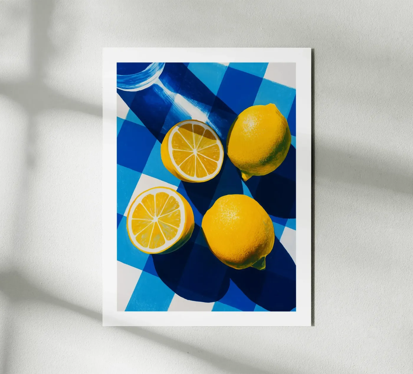 Sunny Lemons on Blue Gingham alu-dibond by Spice & Spoon Studio