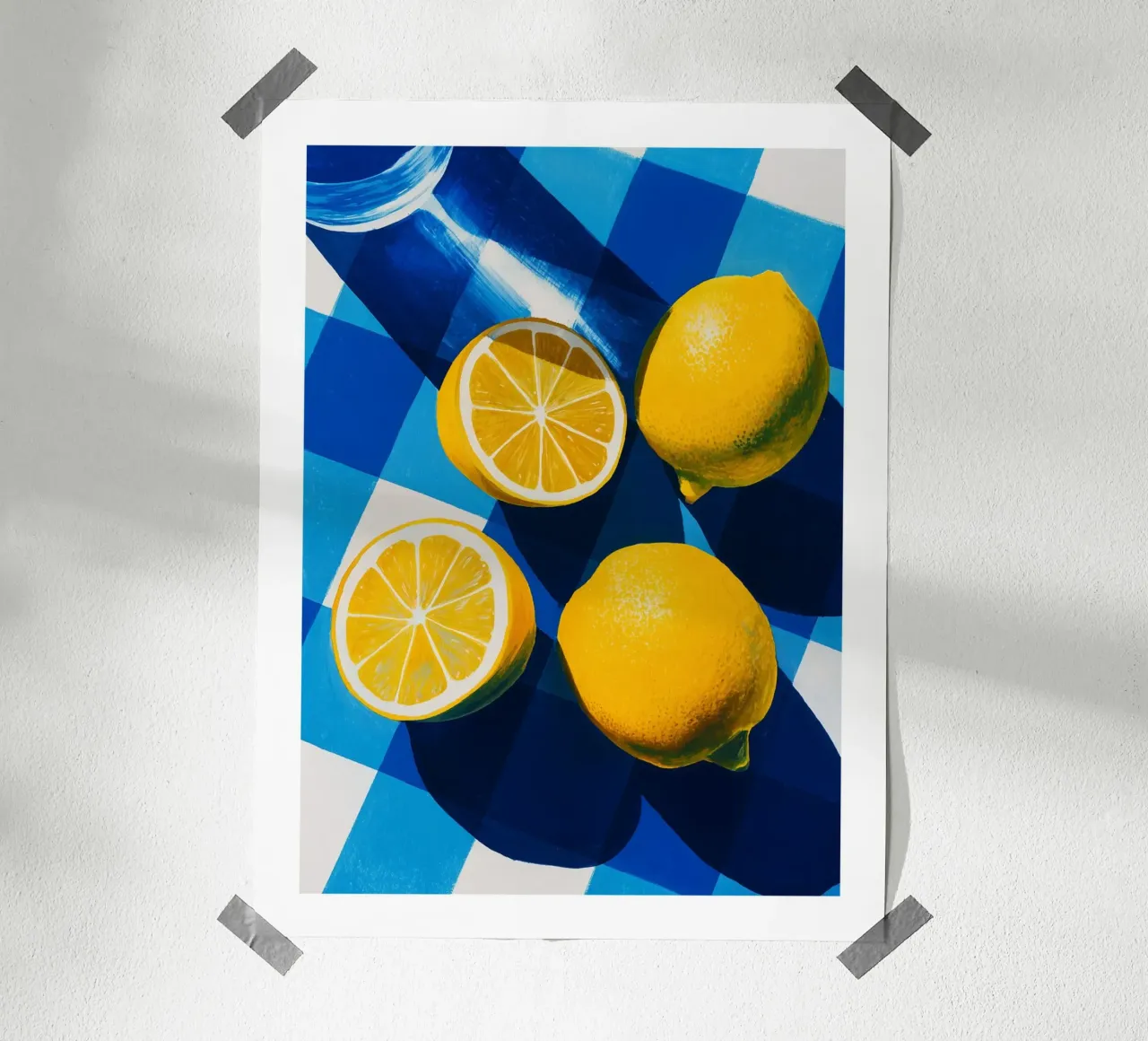 Sunny Lemons on Blue Gingham poster by Spice & Spoon Studio