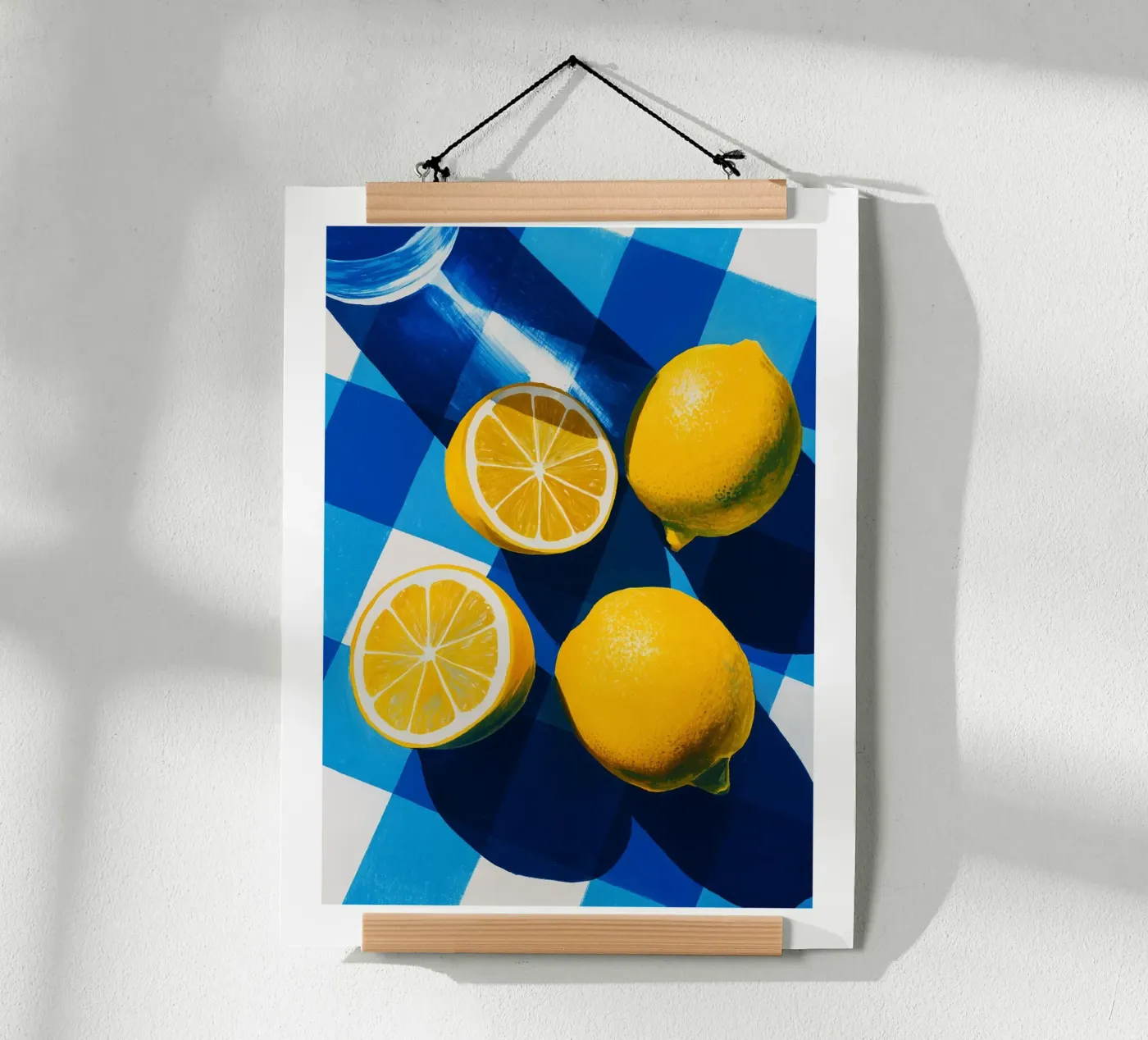 Sunny Lemons on Blue Gingham Hahnemühle von Spice & Spoon Studio