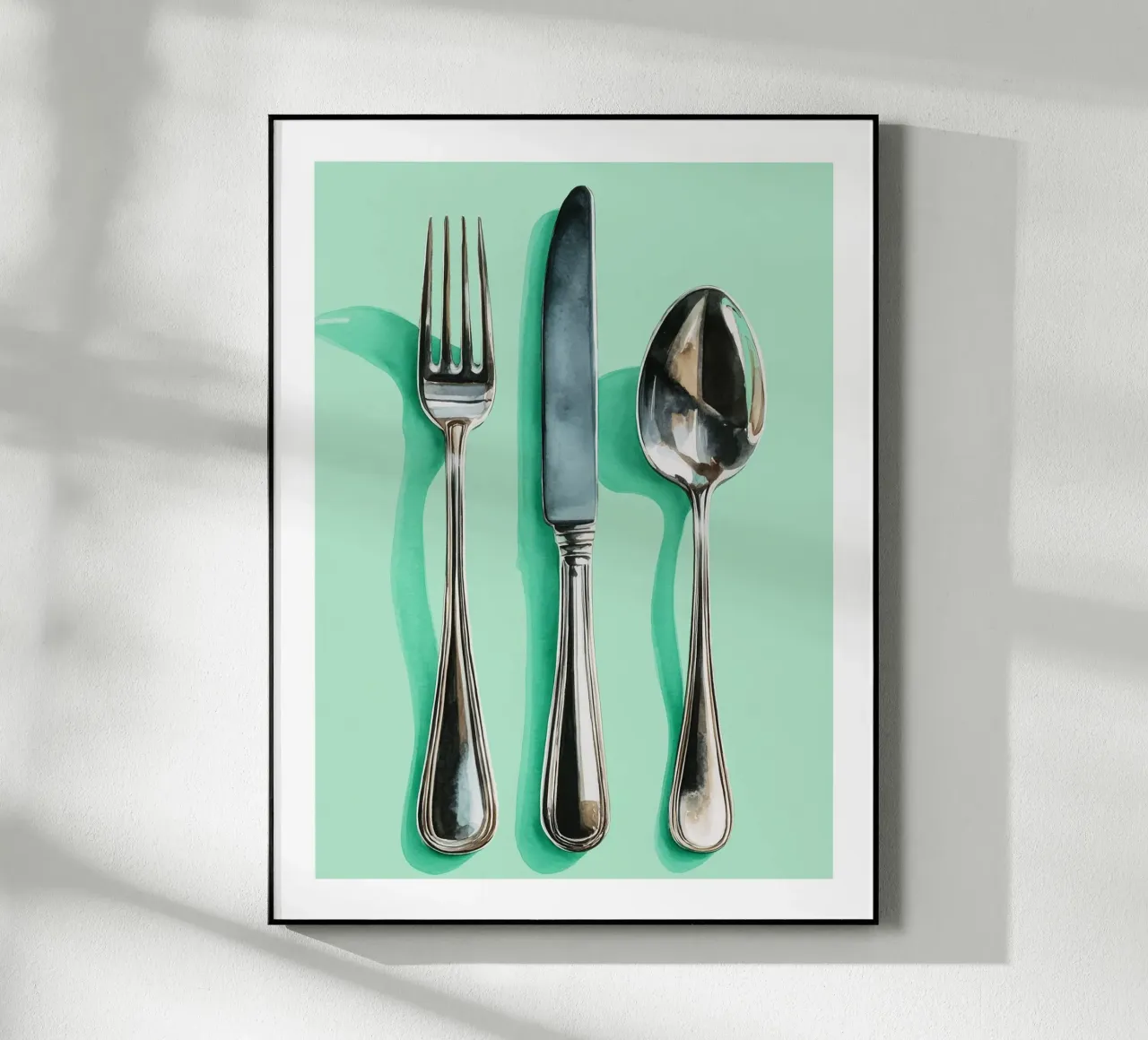 Posate d'argento su acquerello alla menta plexiglass da Spice & Spoon Studio