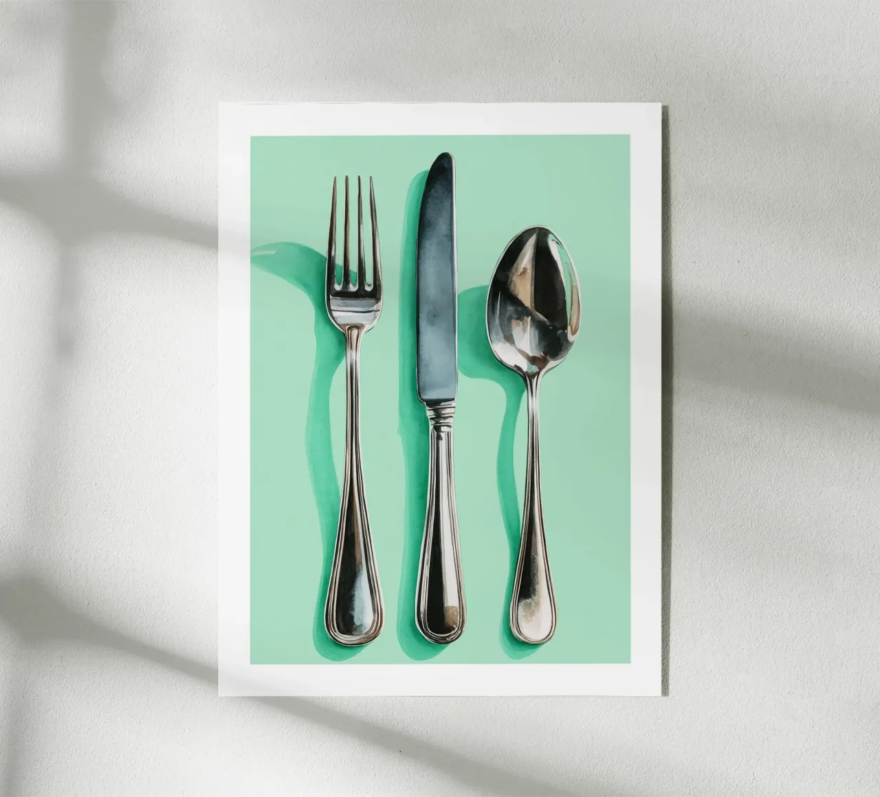 Posate d'argento su acquerello alla menta plexiglass da Spice & Spoon Studio