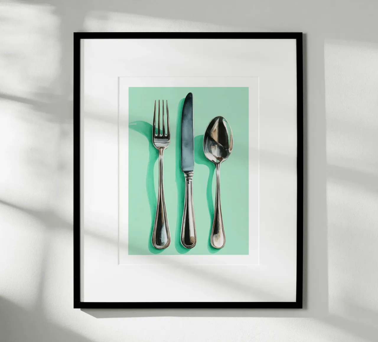 Posate d'argento su acquerello alla menta carta hahnemühle da Spice & Spoon Studio