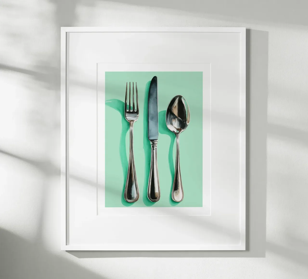 Posate d'argento su acquerello alla menta carta hahnemühle da Spice & Spoon Studio