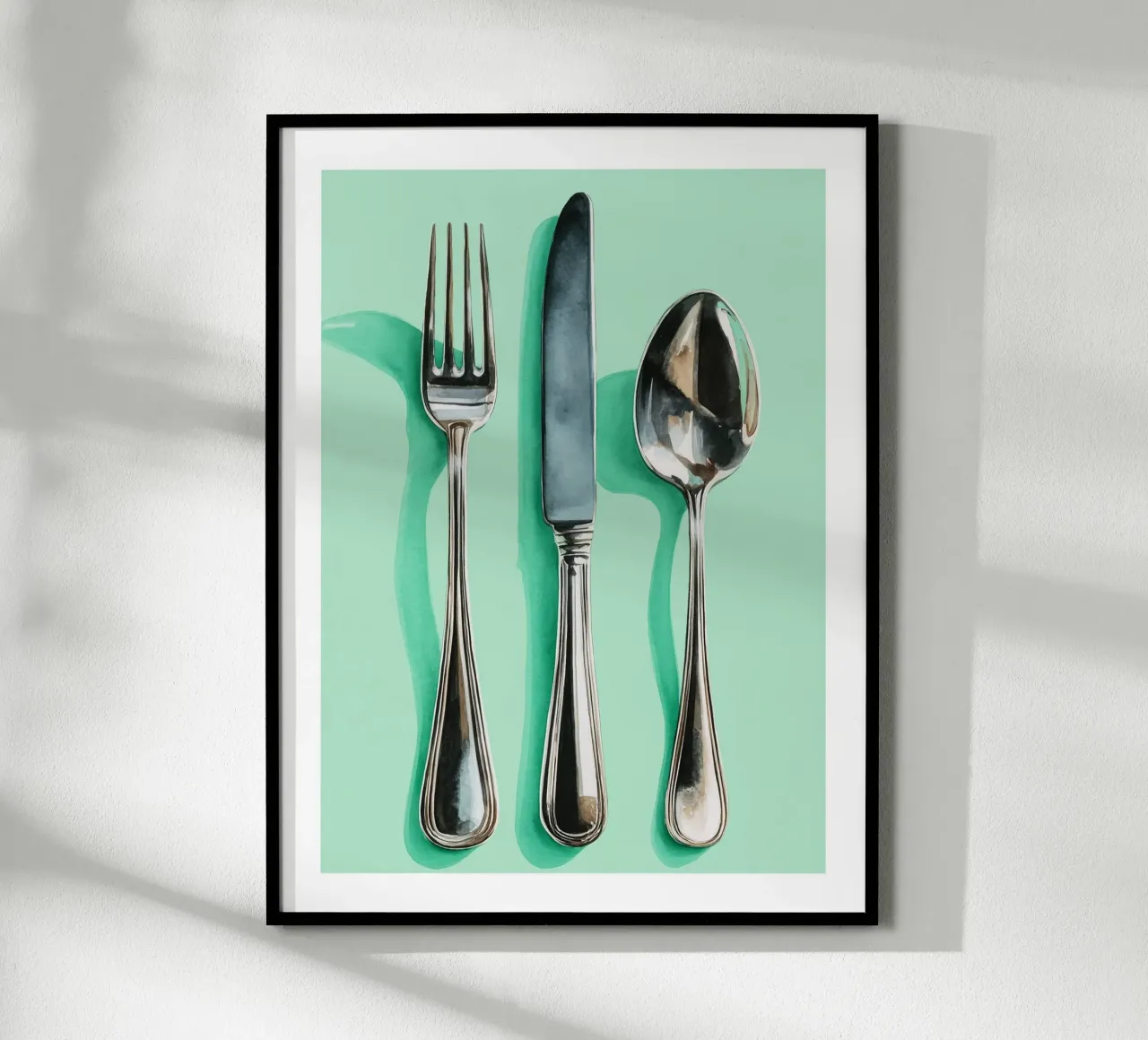 Posate d'argento su acquerello alla menta carta hahnemühle da Spice & Spoon Studio