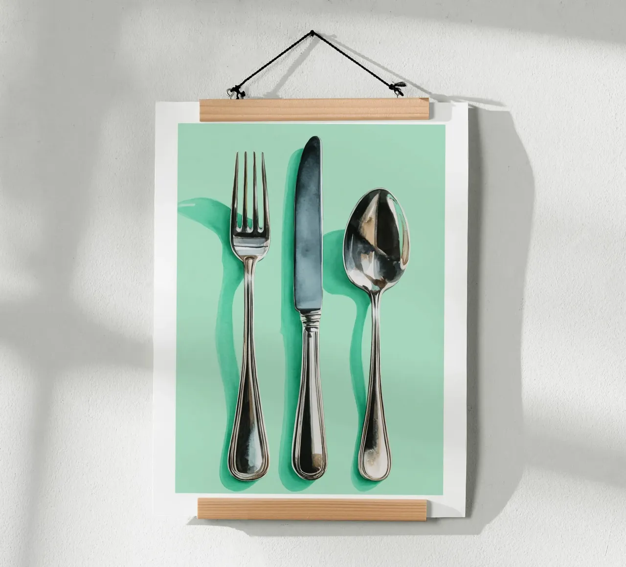 Posate d'argento su acquerello alla menta carta hahnemühle da Spice & Spoon Studio