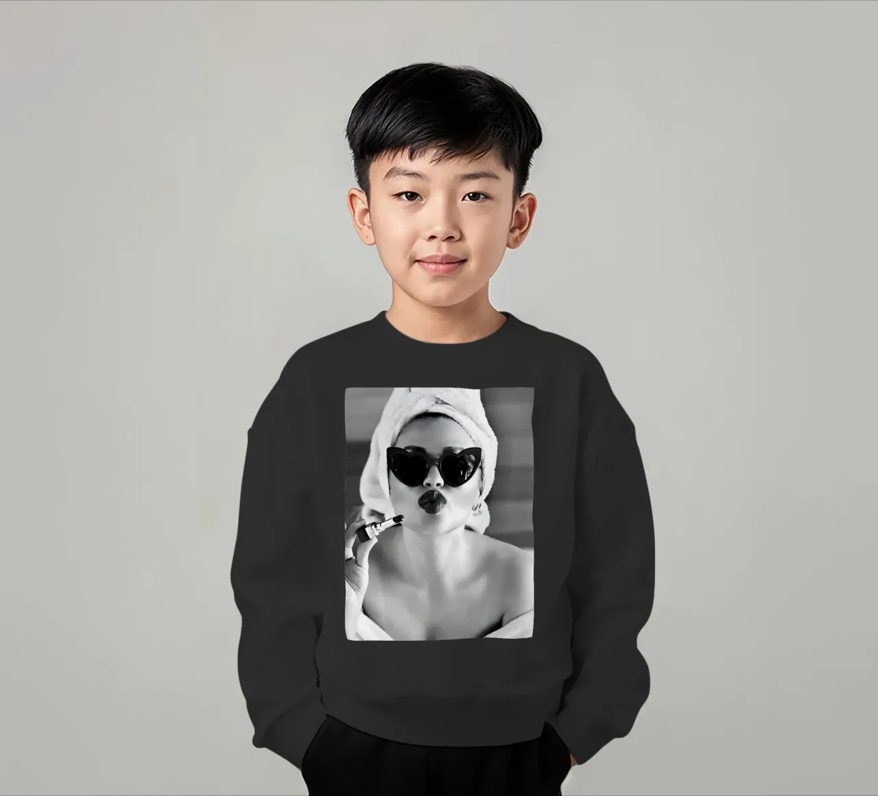 Invio di un bacio in bianco e nero felpa bambino da Galery Vintage