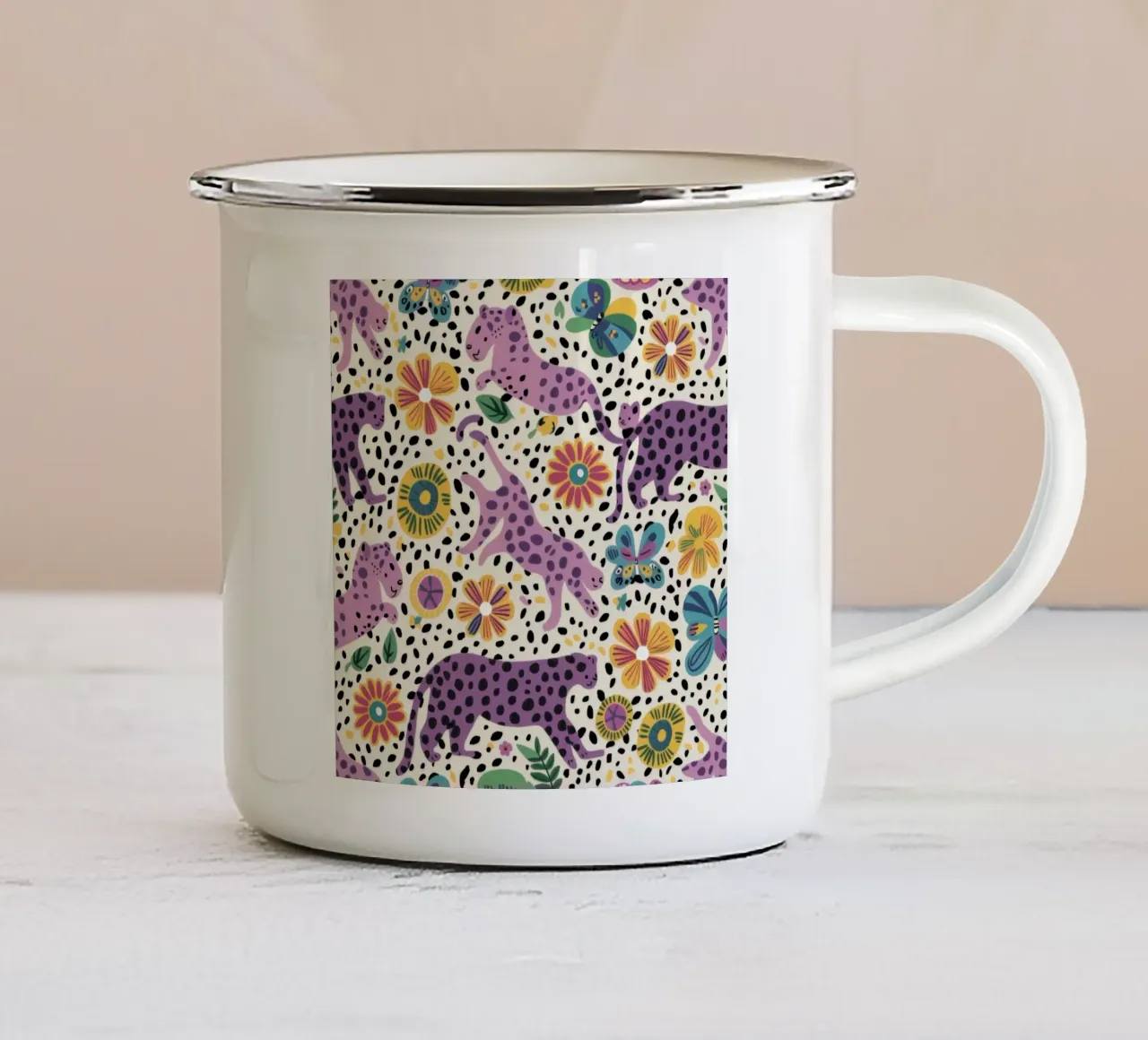 Leopardi viola regale tazza in smalto da paintbelieve