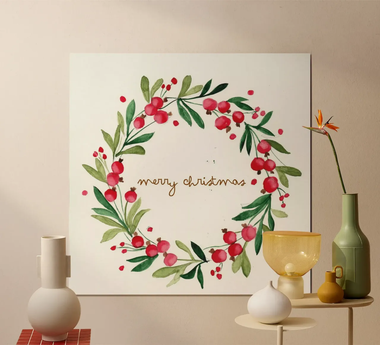 merry christmas circle poster with wooden frame by Nathys_illustration