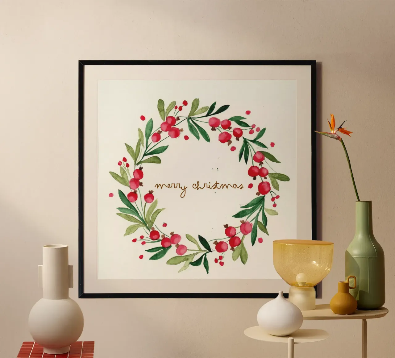 merry christmas circle poster with wooden frame by Nathys_illustration