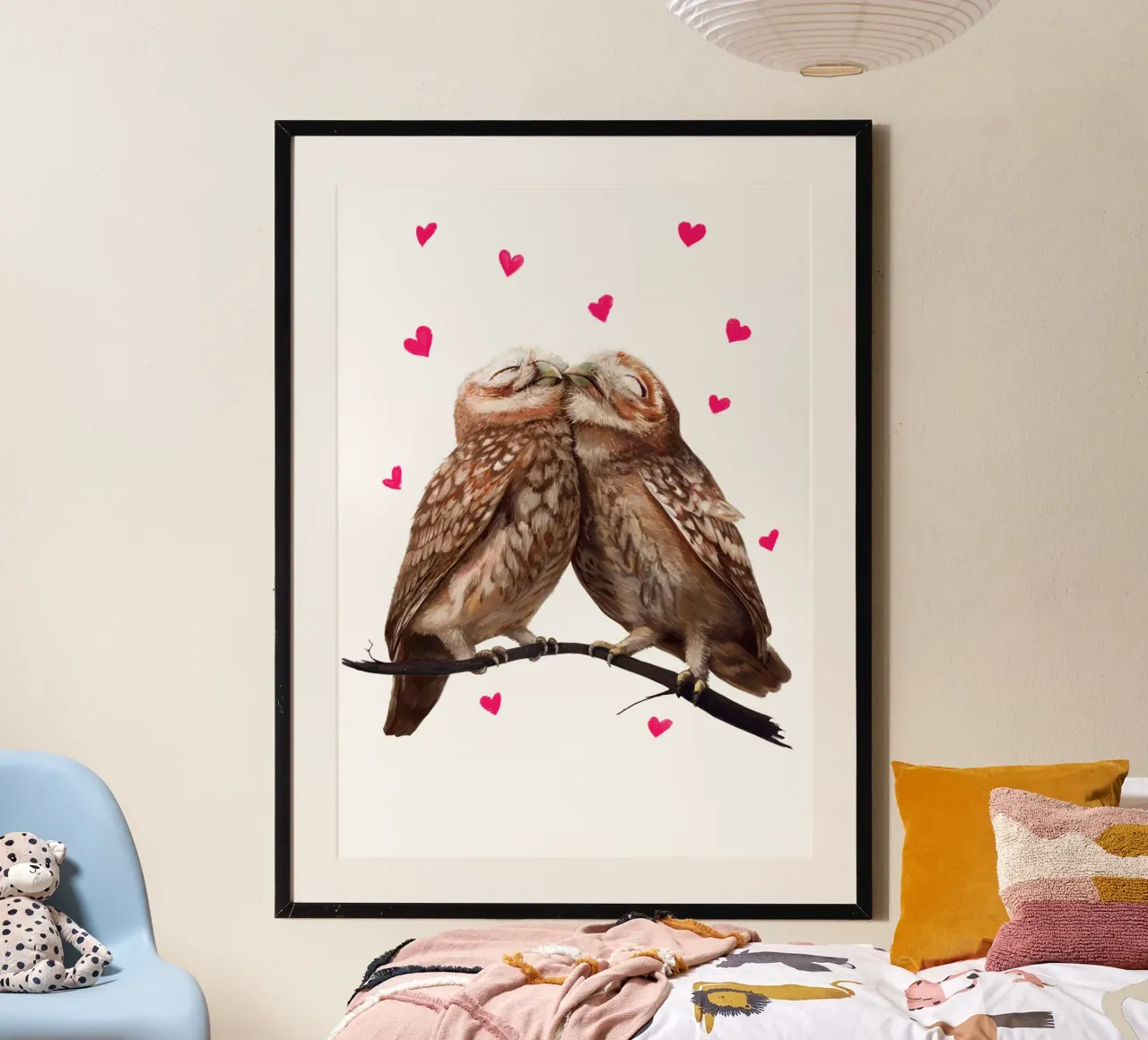 Gufi adorabili poster con telaio in alluminio da valeriyakorenkova