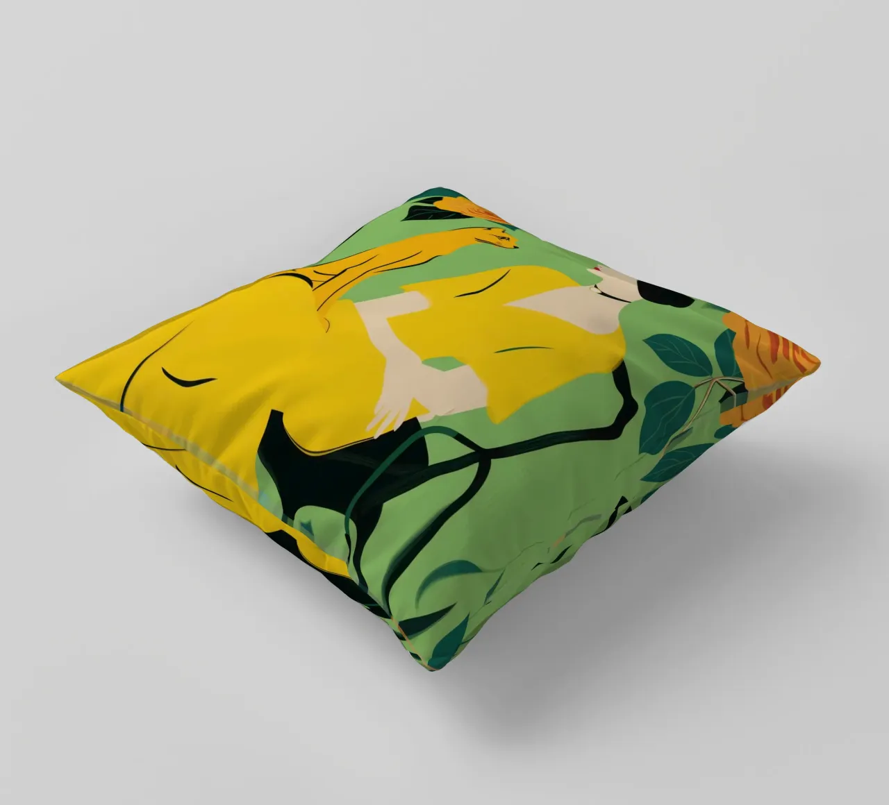 Signora con gatto in un roseto giallo-arancio cuscino da Autofocus