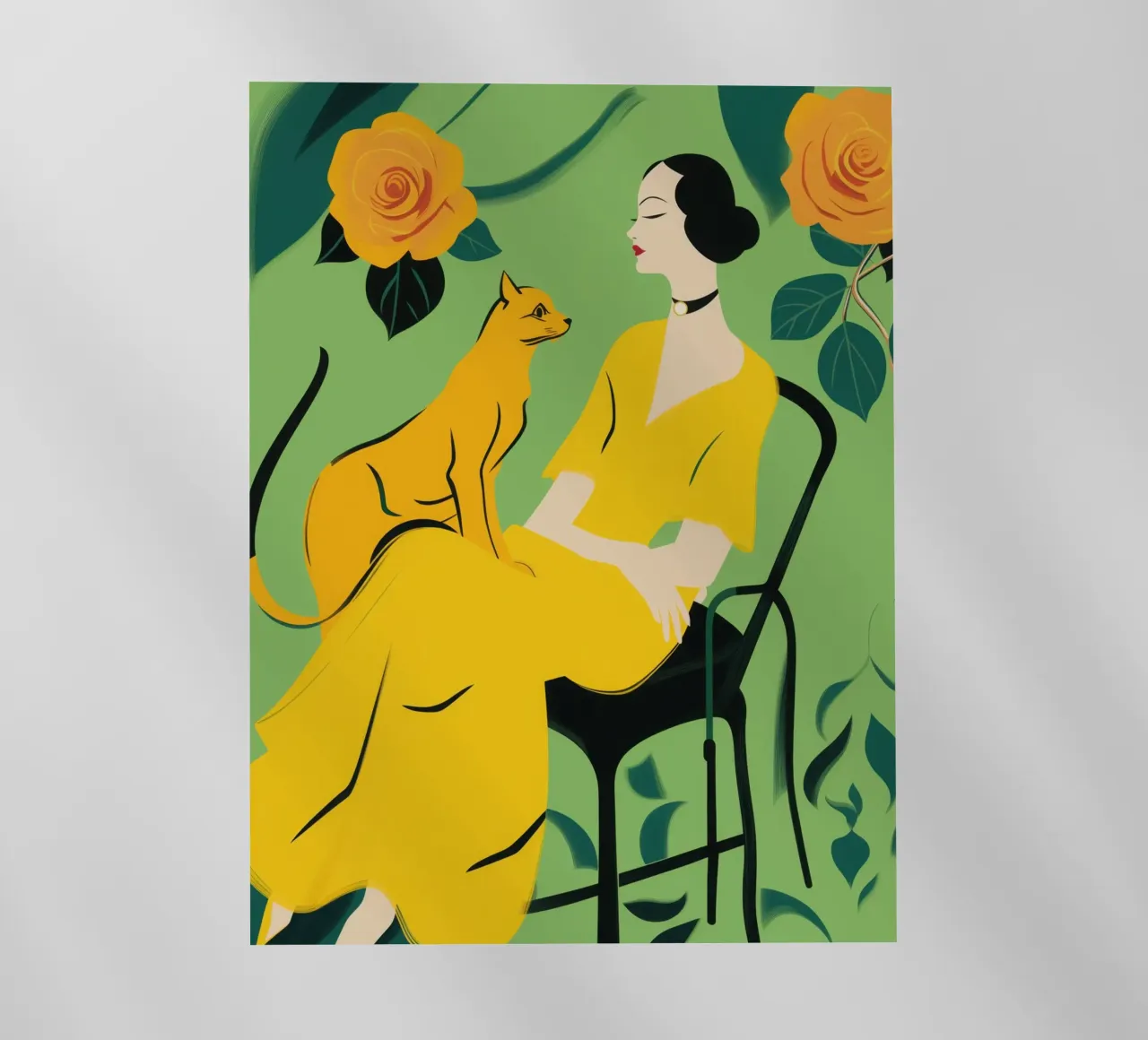 Signora con gatto in un roseto giallo-arancio pellicola backlit da Autofocus