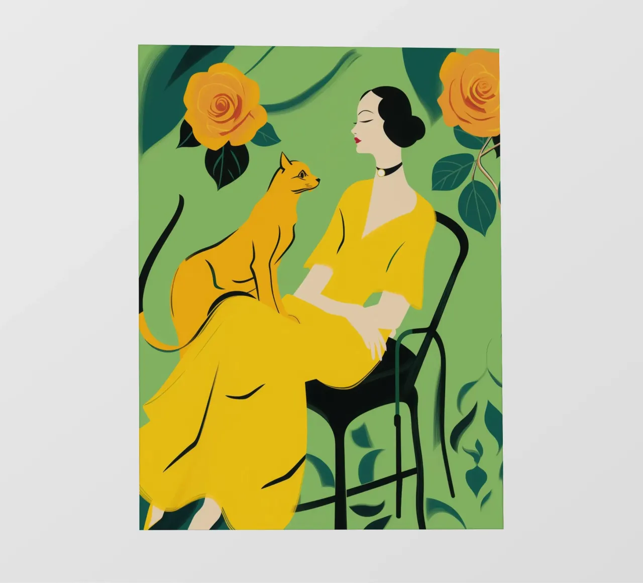 Signora con gatto in un roseto giallo-arancio pellicola backlit da Autofocus