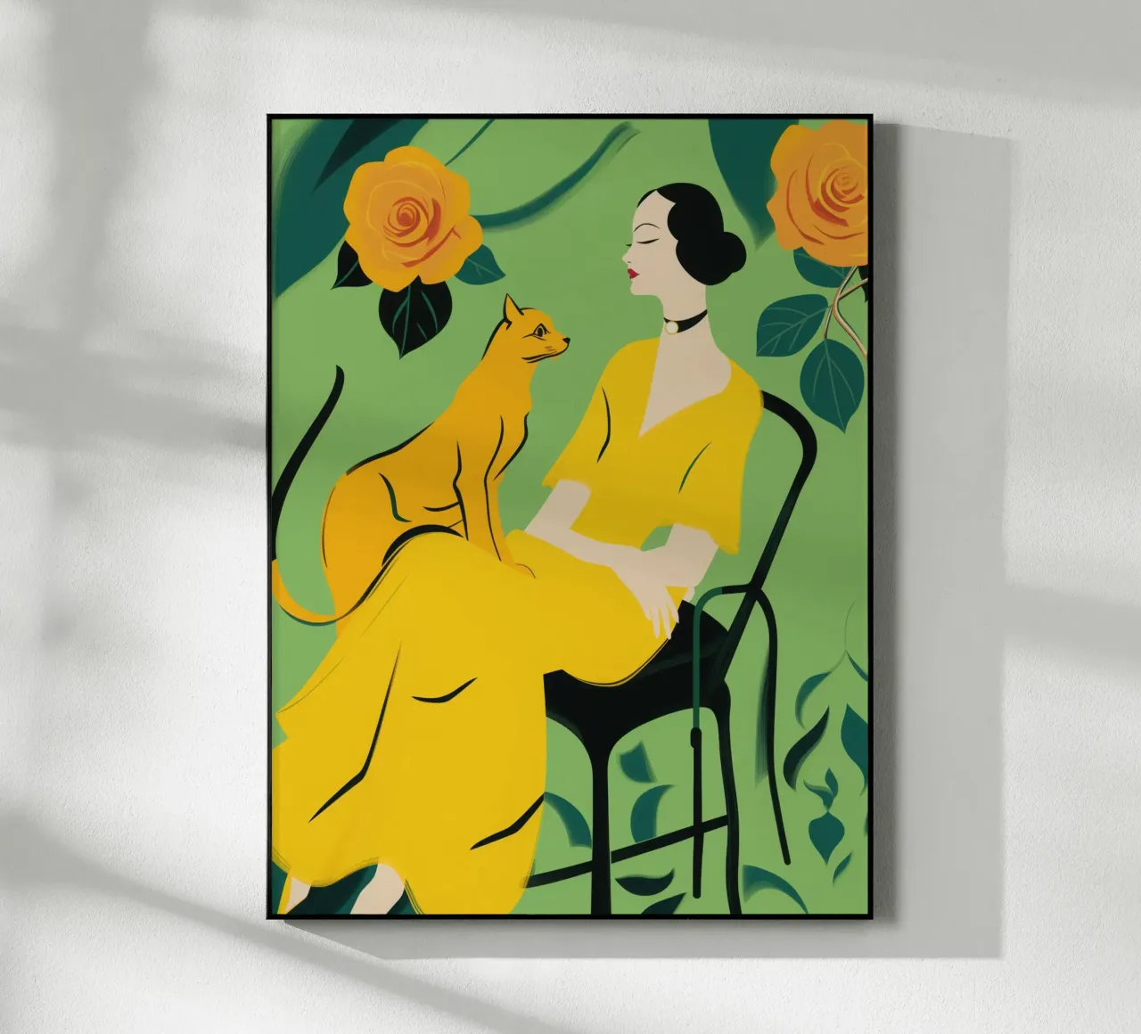 Signora con gatto in un roseto giallo-arancio plexiglass da Autofocus