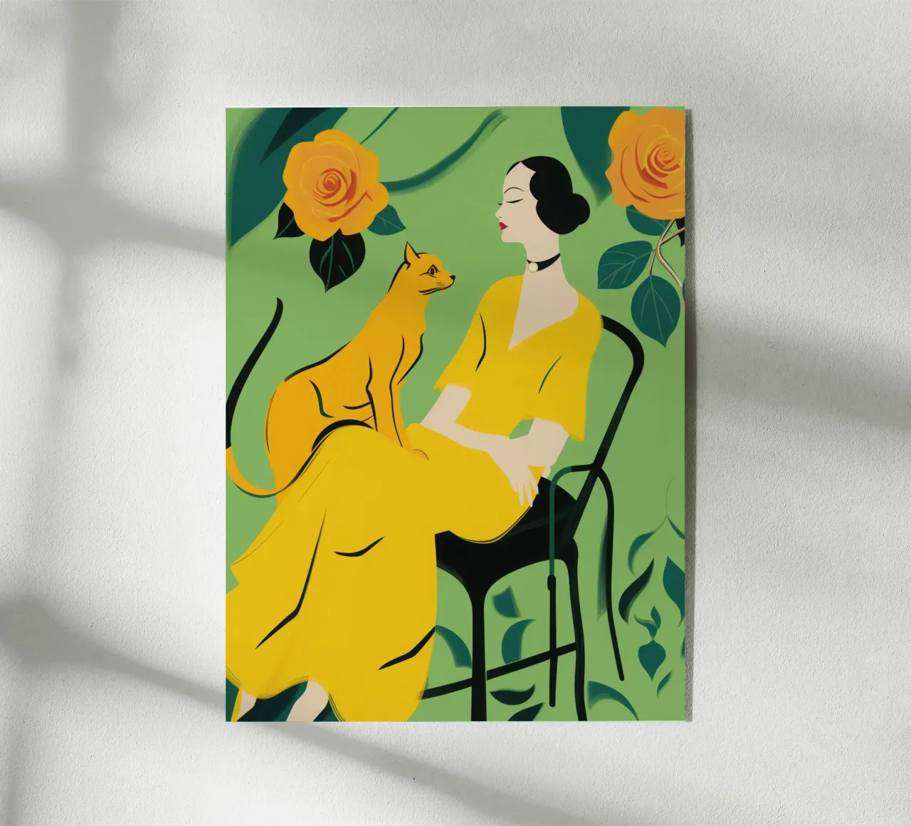 Signora con gatto in un roseto giallo-arancio plexiglass da Autofocus