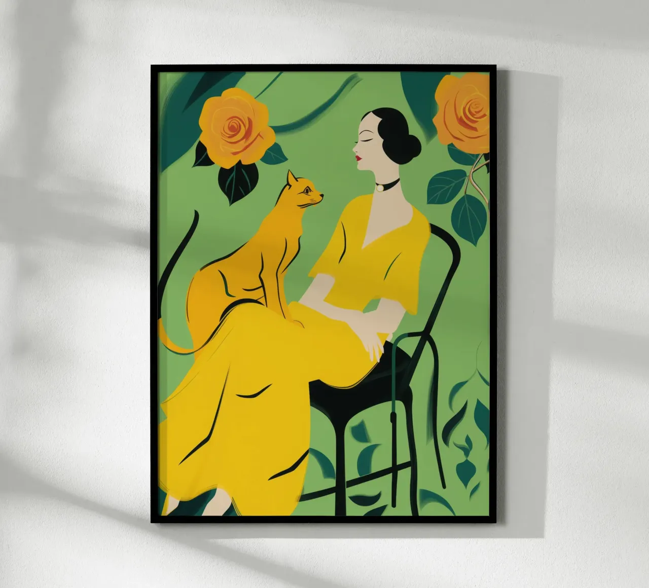 Signora con gatto in un roseto giallo-arancio carta hahnemühle da Autofocus