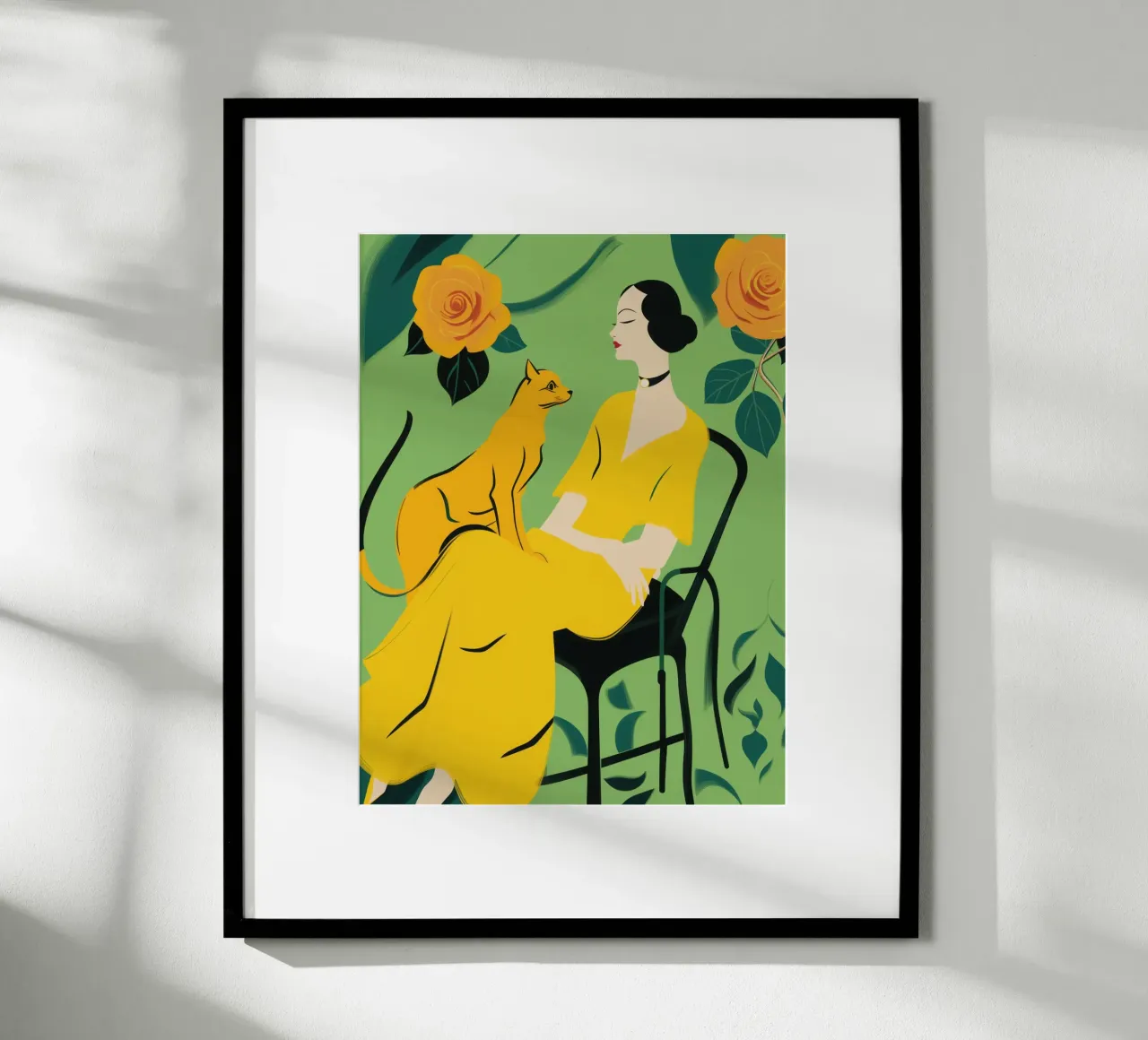 Signora con gatto in un roseto giallo-arancio carta hahnemühle da Autofocus