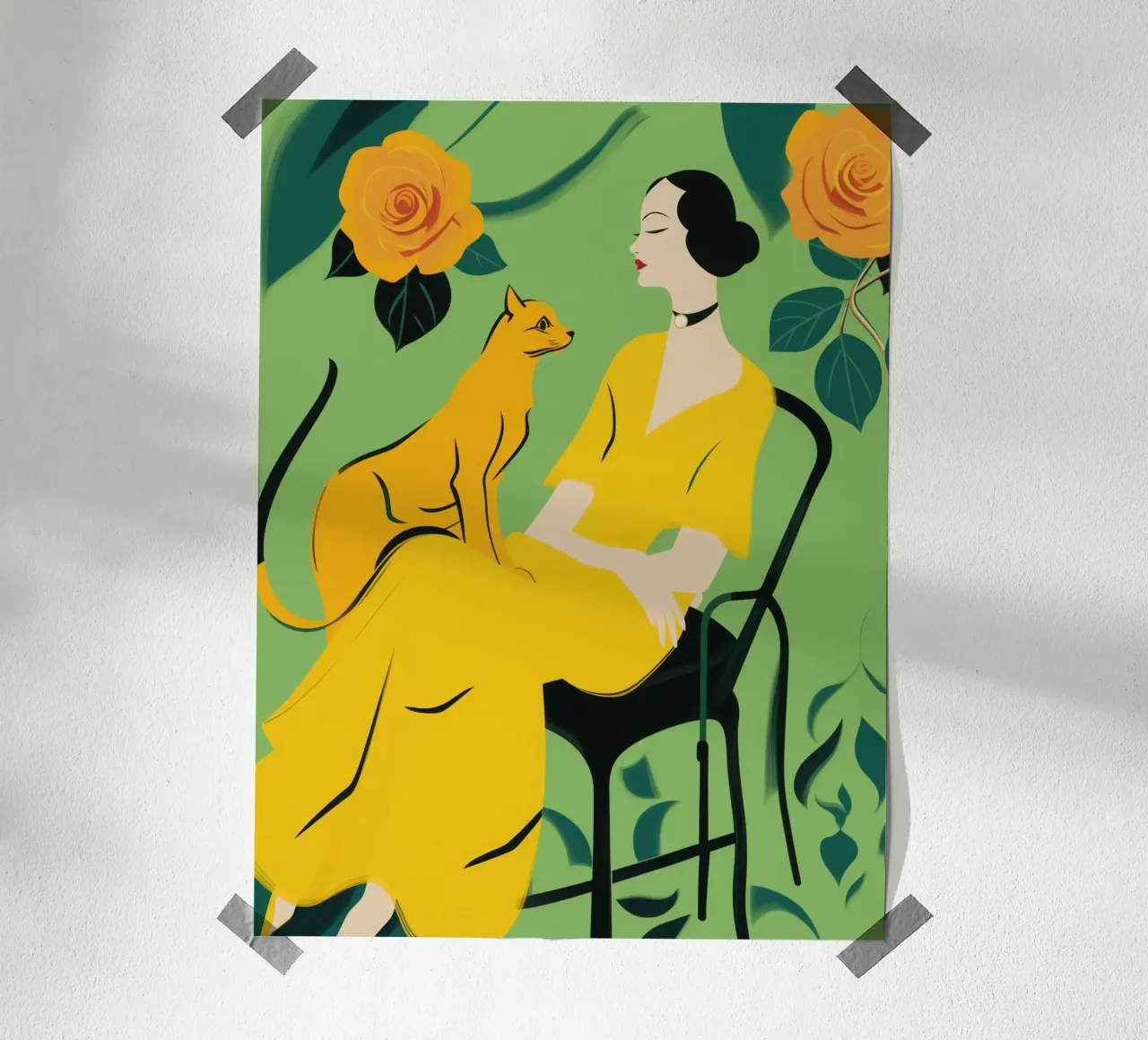 Signora con gatto in un roseto giallo-arancio carta hahnemühle da Autofocus