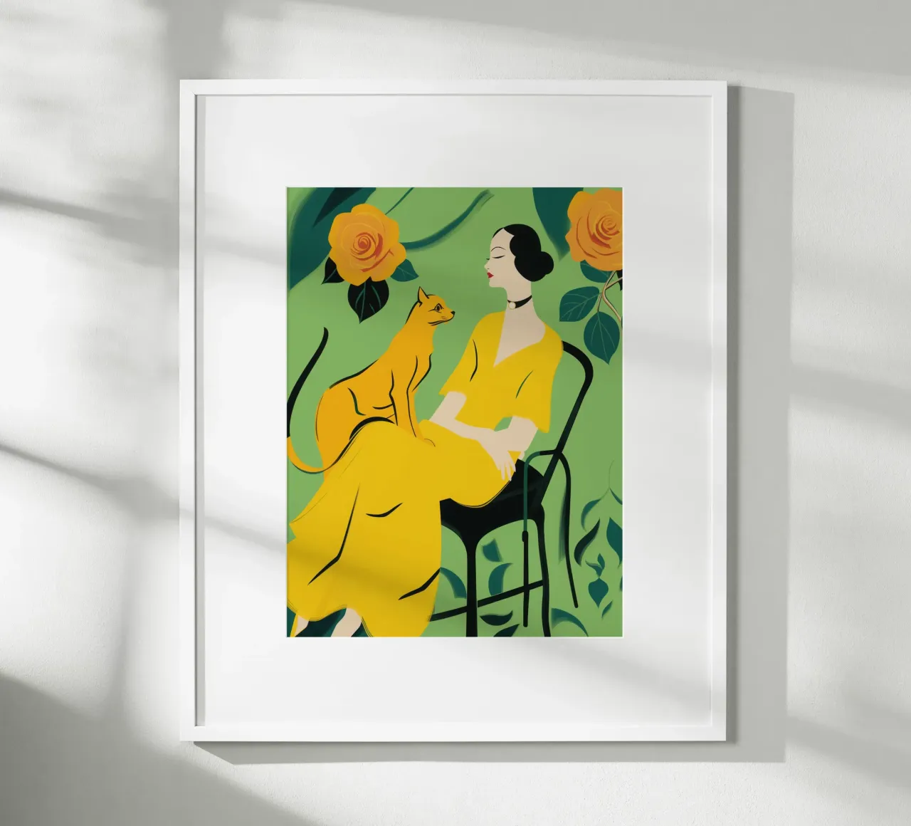 Signora con gatto in un roseto giallo-arancio carta hahnemühle da Autofocus