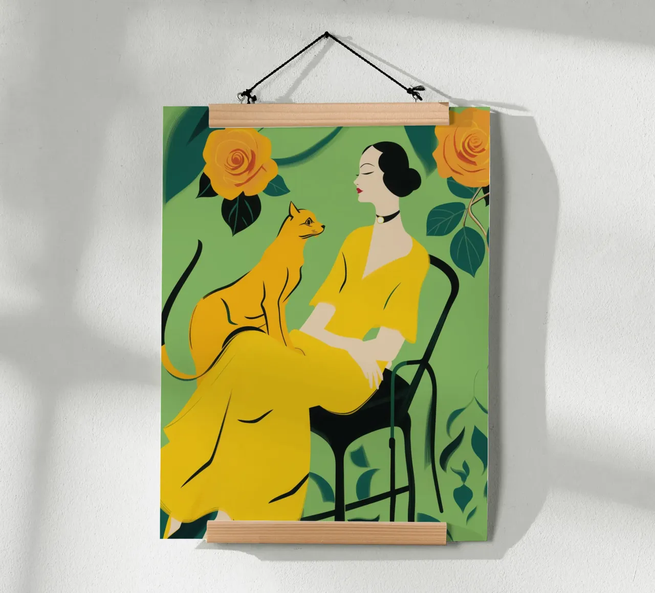 Signora con gatto in un roseto giallo-arancio carta hahnemühle da Autofocus