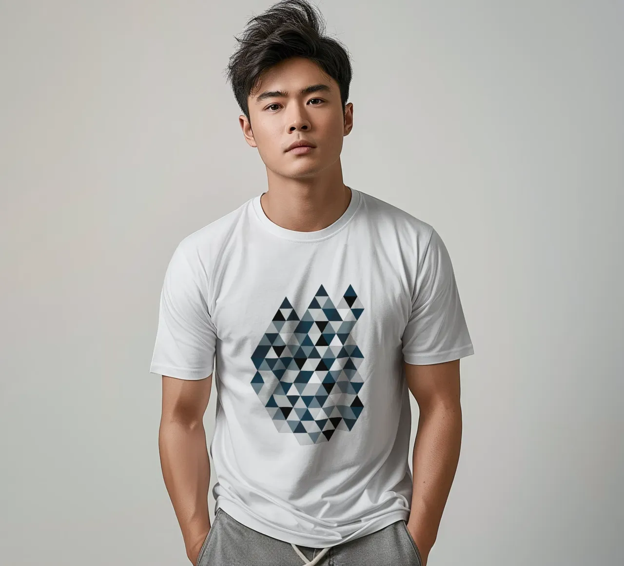 Ocean Mist Geometry - Sea Blue and Gray Triangle Pattern t-shirt da Petra Lang - Design