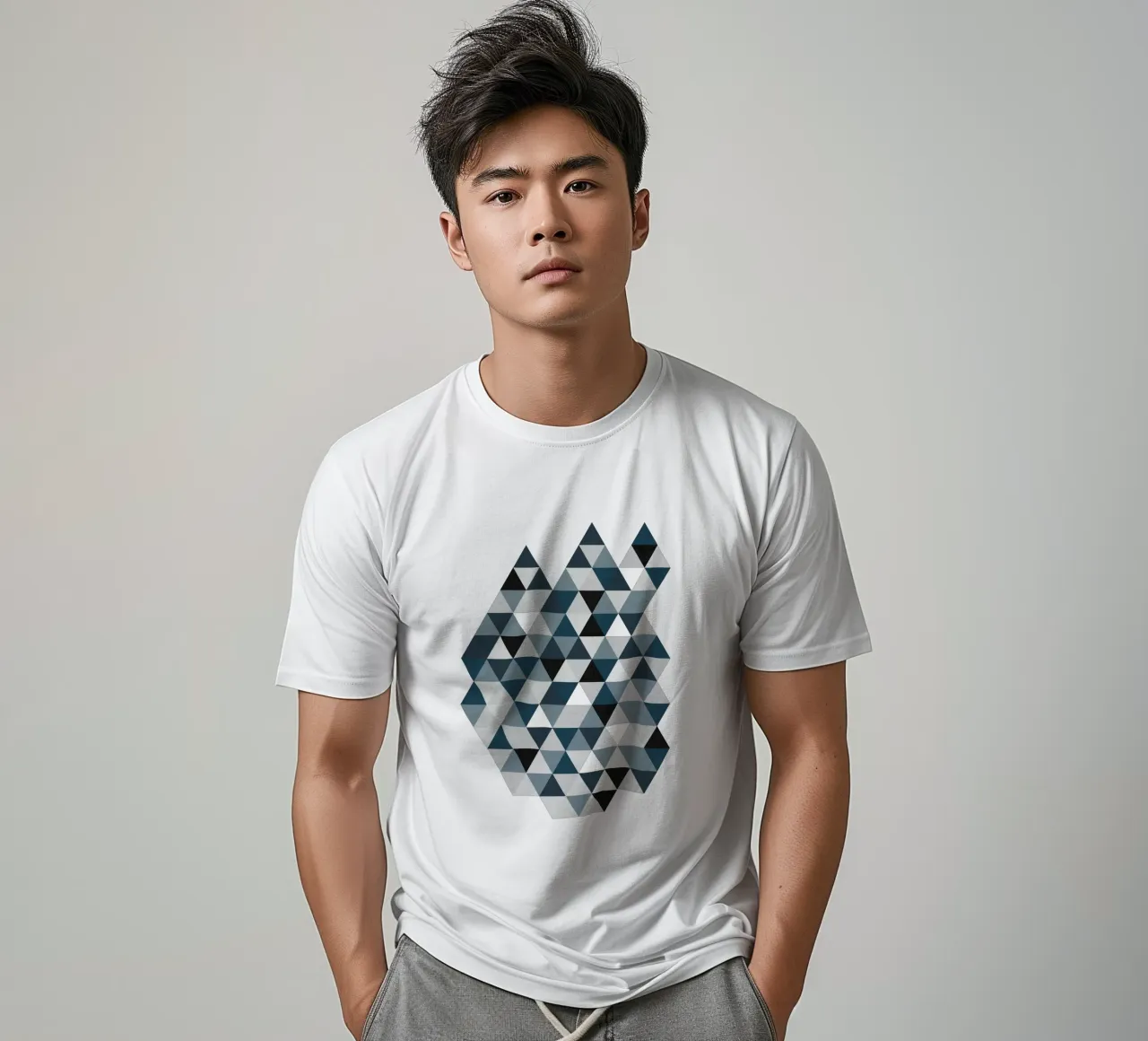 Ocean Mist Geometry - Sea Blue and Gray Triangle Pattern t-shirt da Petra Lang - Design