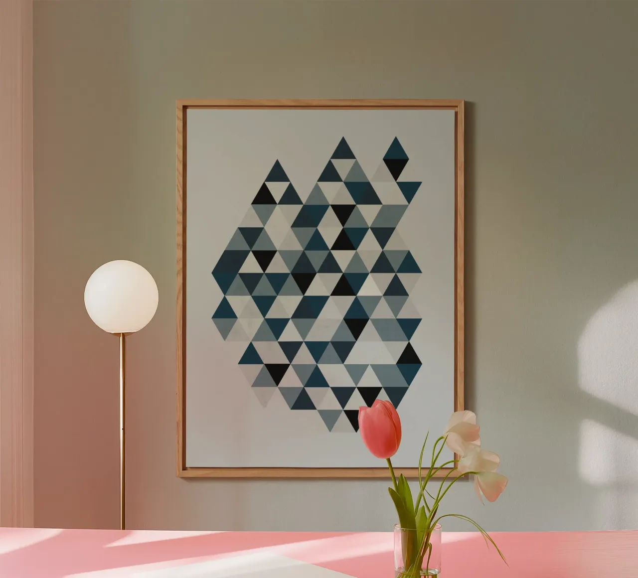 Ocean Mist Geometry - Sea Blue and Gray Triangle Pattern alluminio dibond da Petra Lang - Design