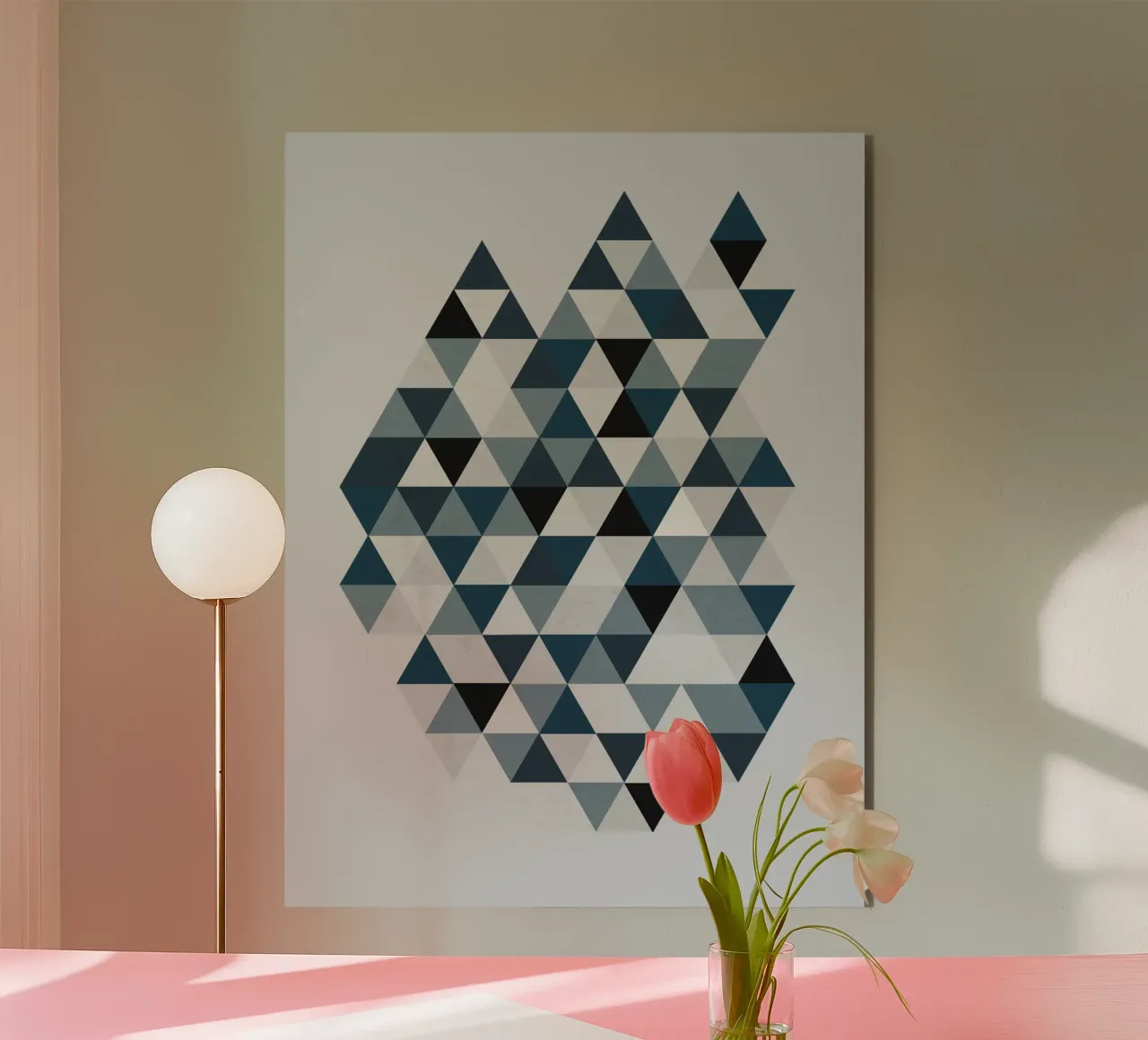 Ocean Mist Geometry - Sea Blue and Gray Triangle Pattern alluminio dibond da Petra Lang - Design
