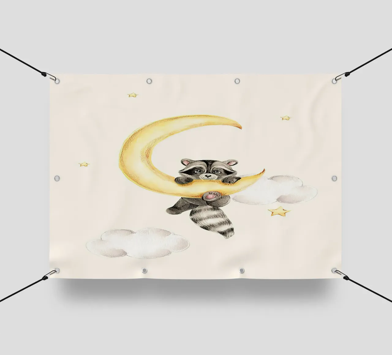 Procione e Luna telo in pvc da Emil Art Studio