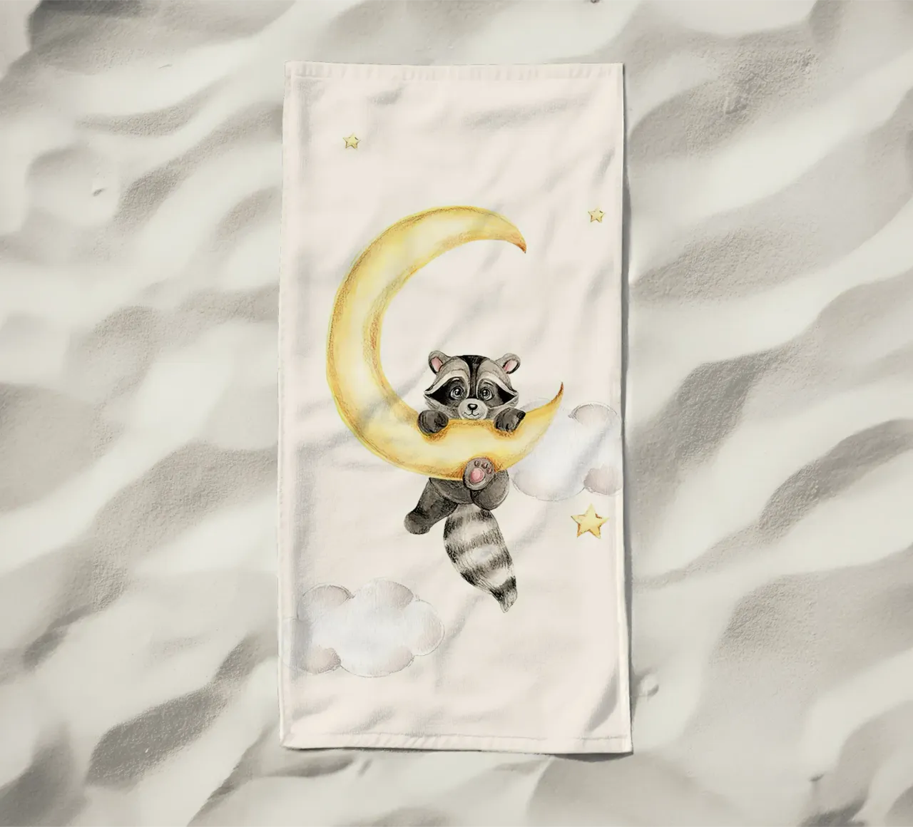 Procione e Luna telo mare da Emil Art Studio