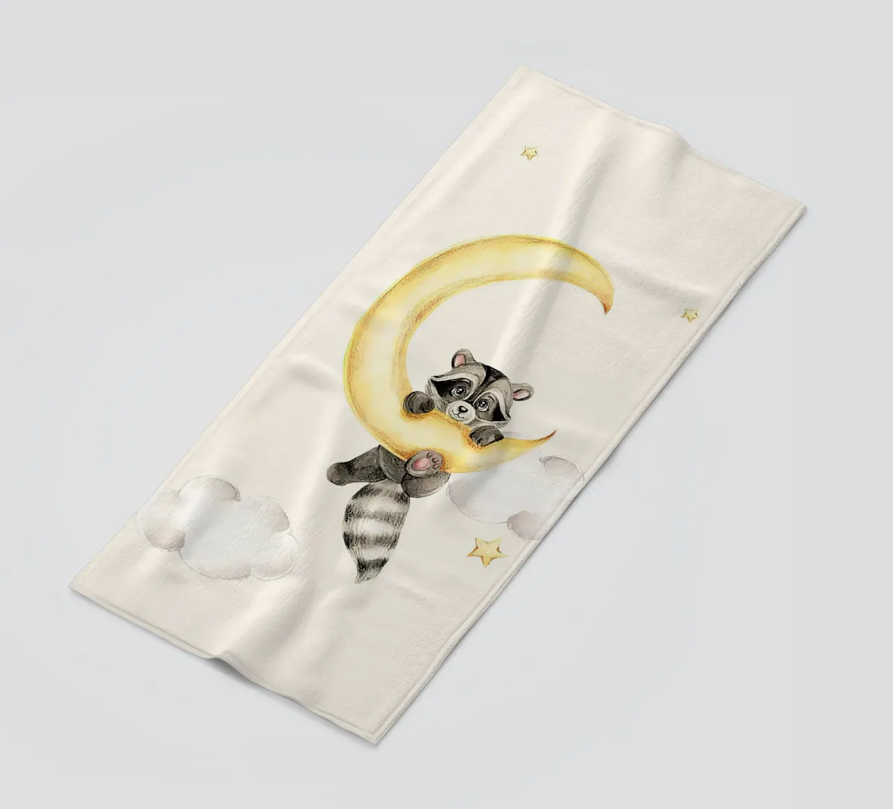 Procione e Luna telo mare da Emil Art Studio